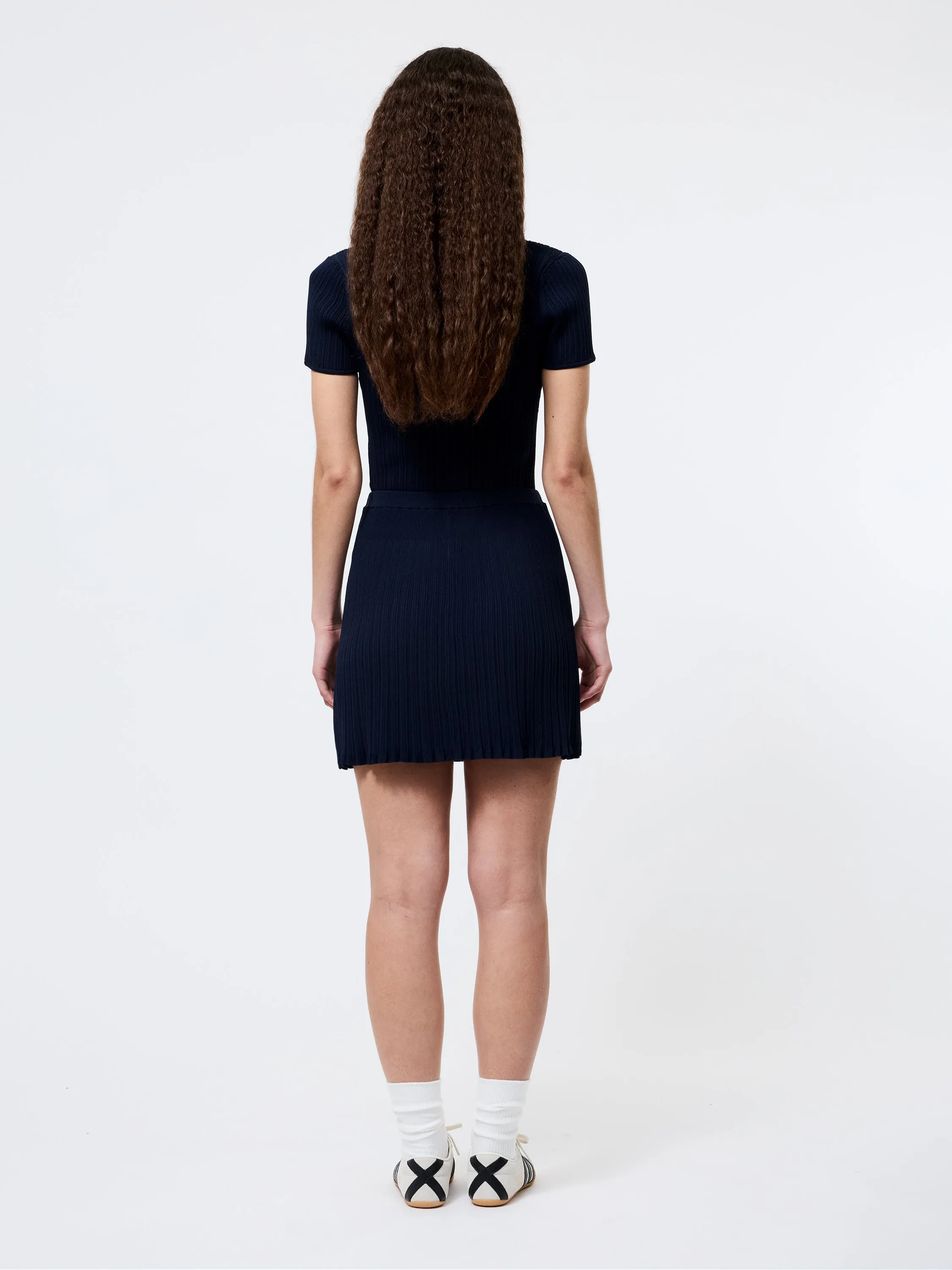 Crinkle Knit Mini Skirt Adjustable Waist Matte Texture