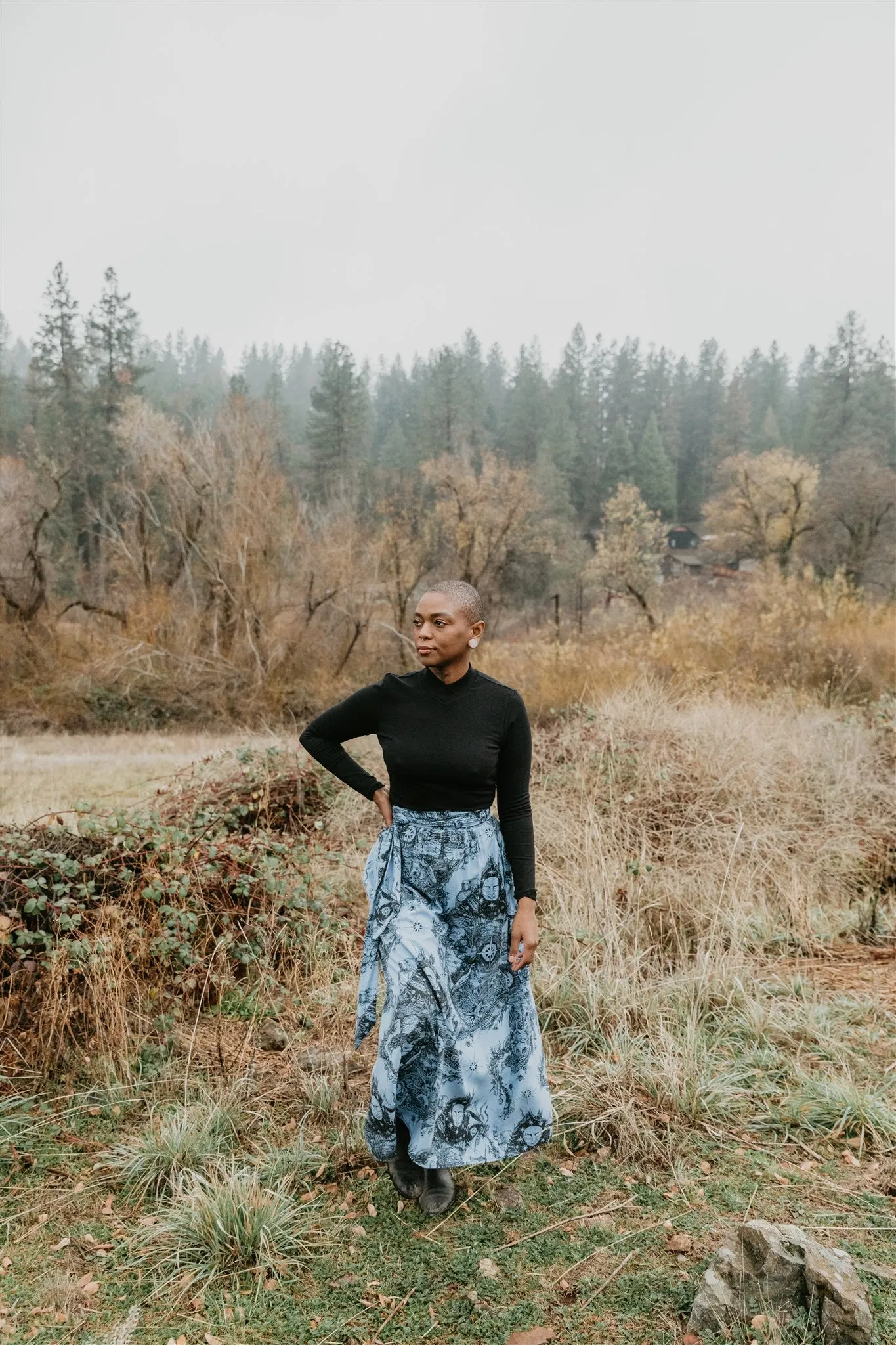 Mock Top in Black Tencel Blend Fabric Basic Wardrobe