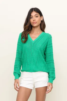 Ribbed Collar Design DoubleStitchedSeams V Neck Long Sleeve Open Stitch Sweater