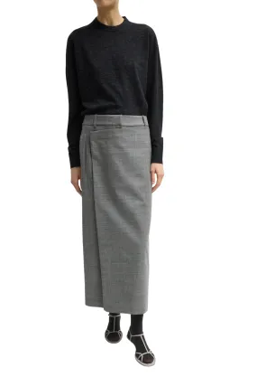 Techy Bonded Wool Wrap Maxi Skirt Contrast Panel