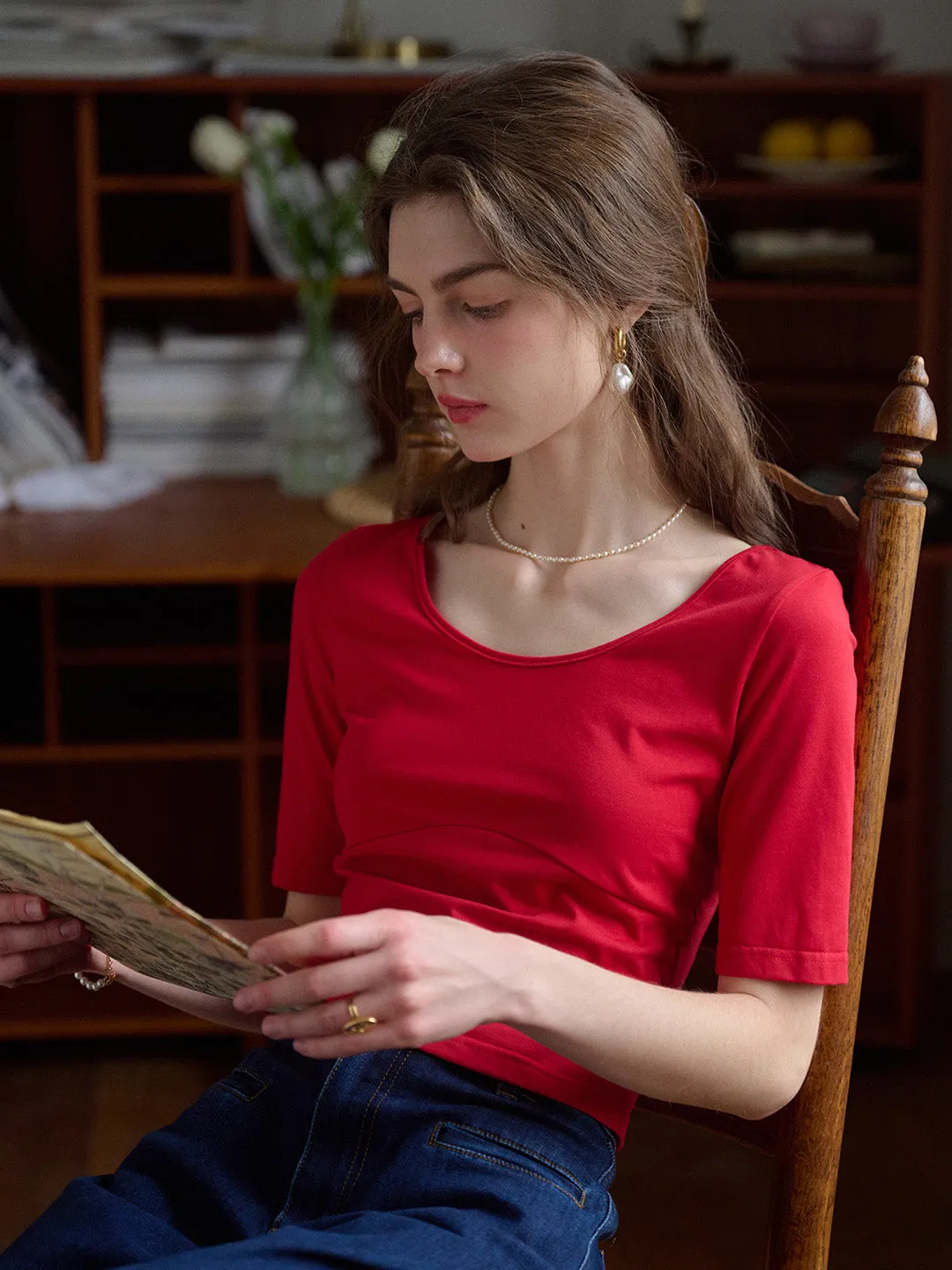 Organic Cotton Blend ??Final Sale??Sol Round Neck Back Lace-up Fit Cotton Top