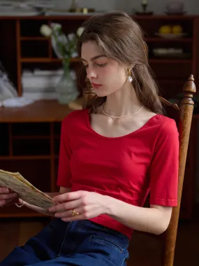 Organic Cotton Blend ??Final Sale??Sol Round Neck Back Lace-up Fit Cotton Top