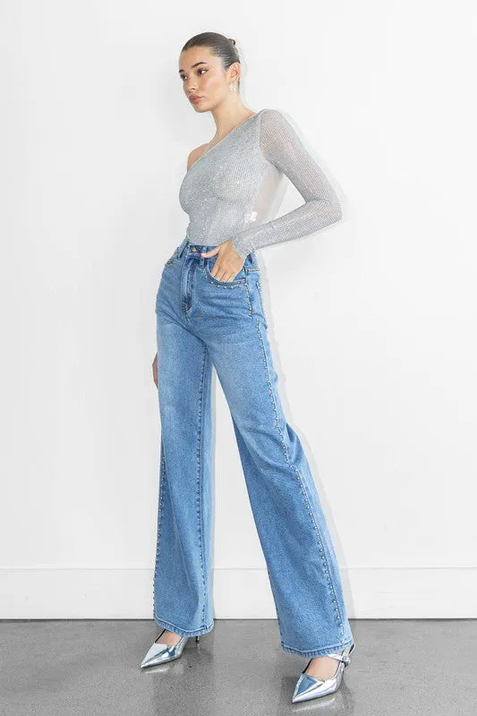 Outdoor Comfort Linen blend Viper Studded Wide Leg Jeans