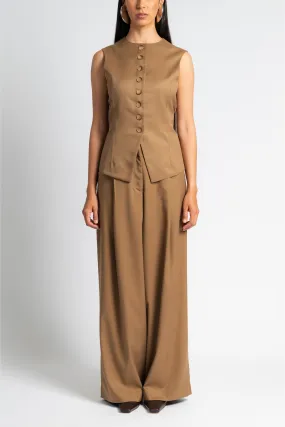 Flattering Comfort Eco Friendly Dye Wide Leg Pleated Trouser