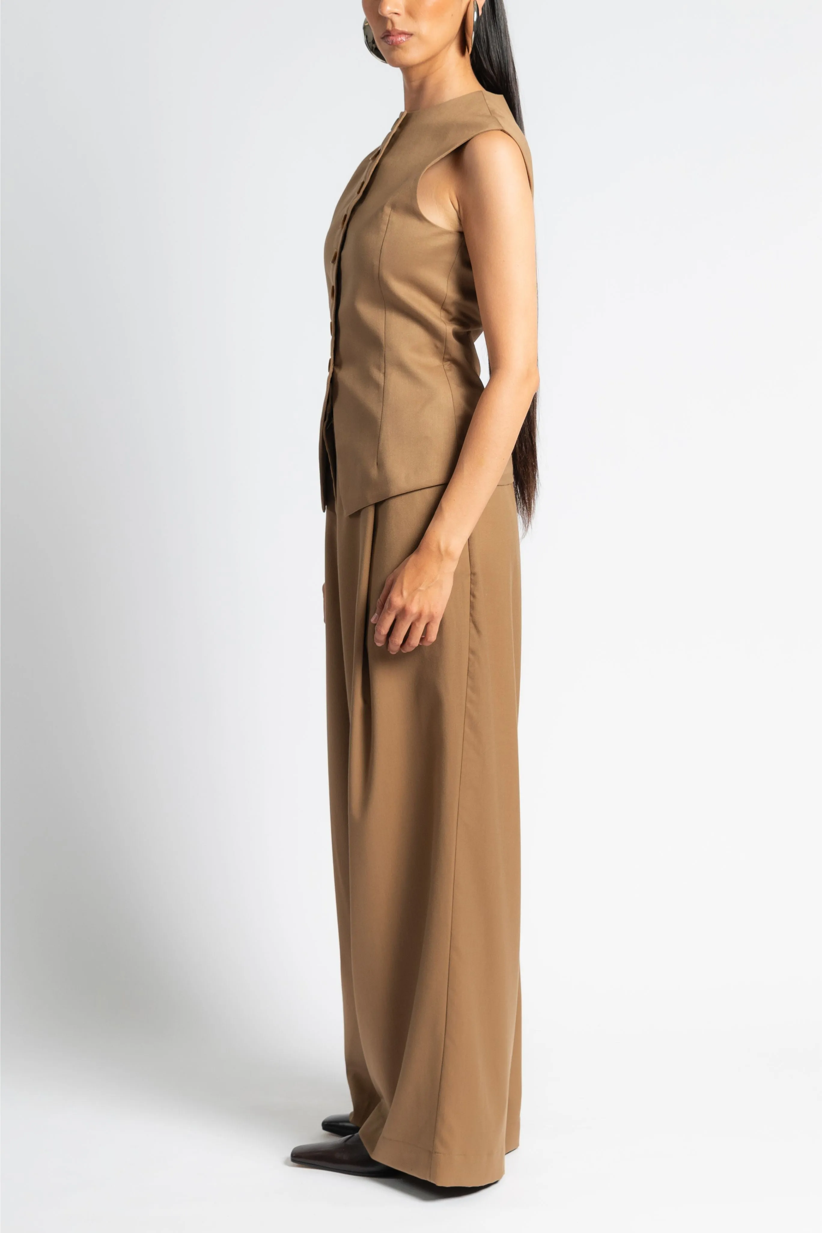 Wide Leg Pleated Trouser Garment Washed Organic Cotton Blend