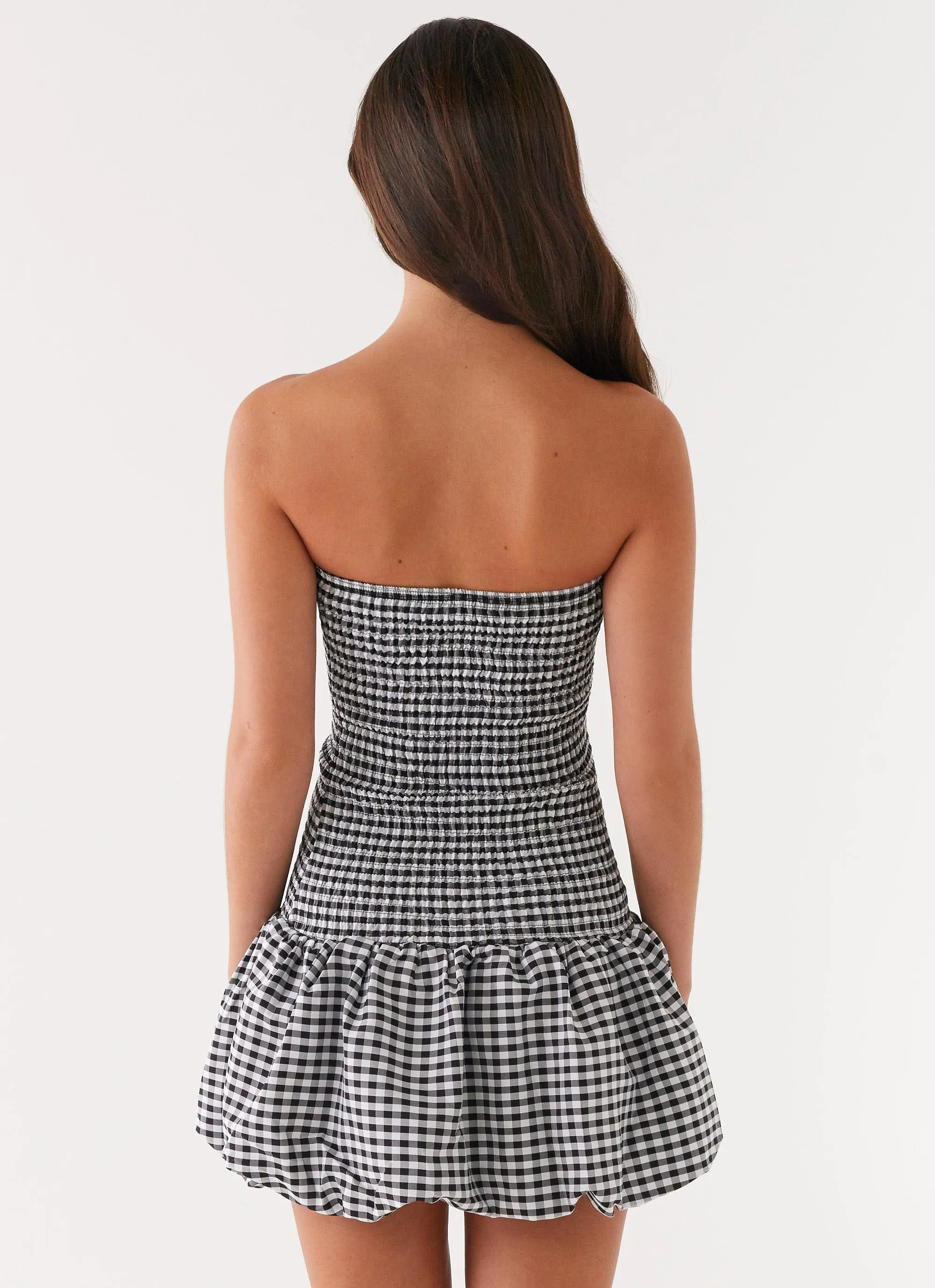 Martell Mini Dress - Black Gingham Stretch Fabric Stretch Comfort