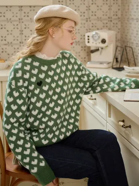 Liliana Classic Ribbed Crew Neck Sweetheart Sweater Elastic Edge Binding ButtonFront