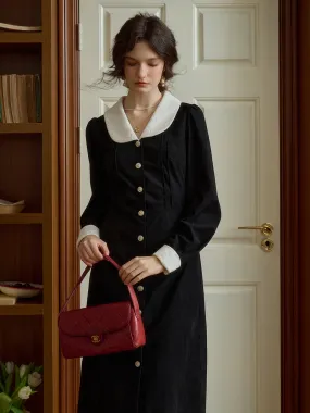 Lillie Retro Lapel Contrast Rose Lace Paneling Velvet Dress Vibe Choice spring fashion