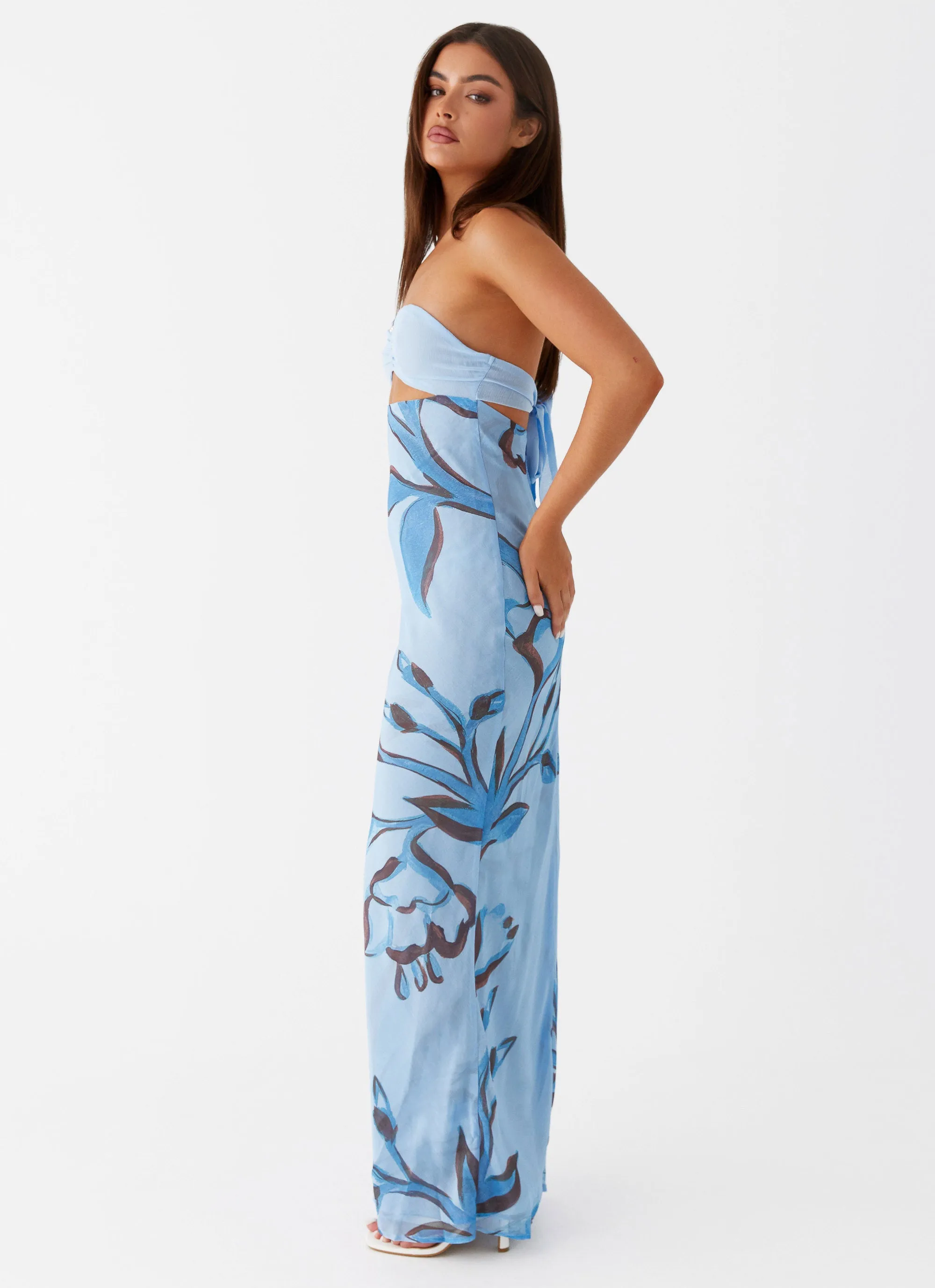 Loose Flow breathable-mesh Tropicana Maxi Dress - Blue Floral