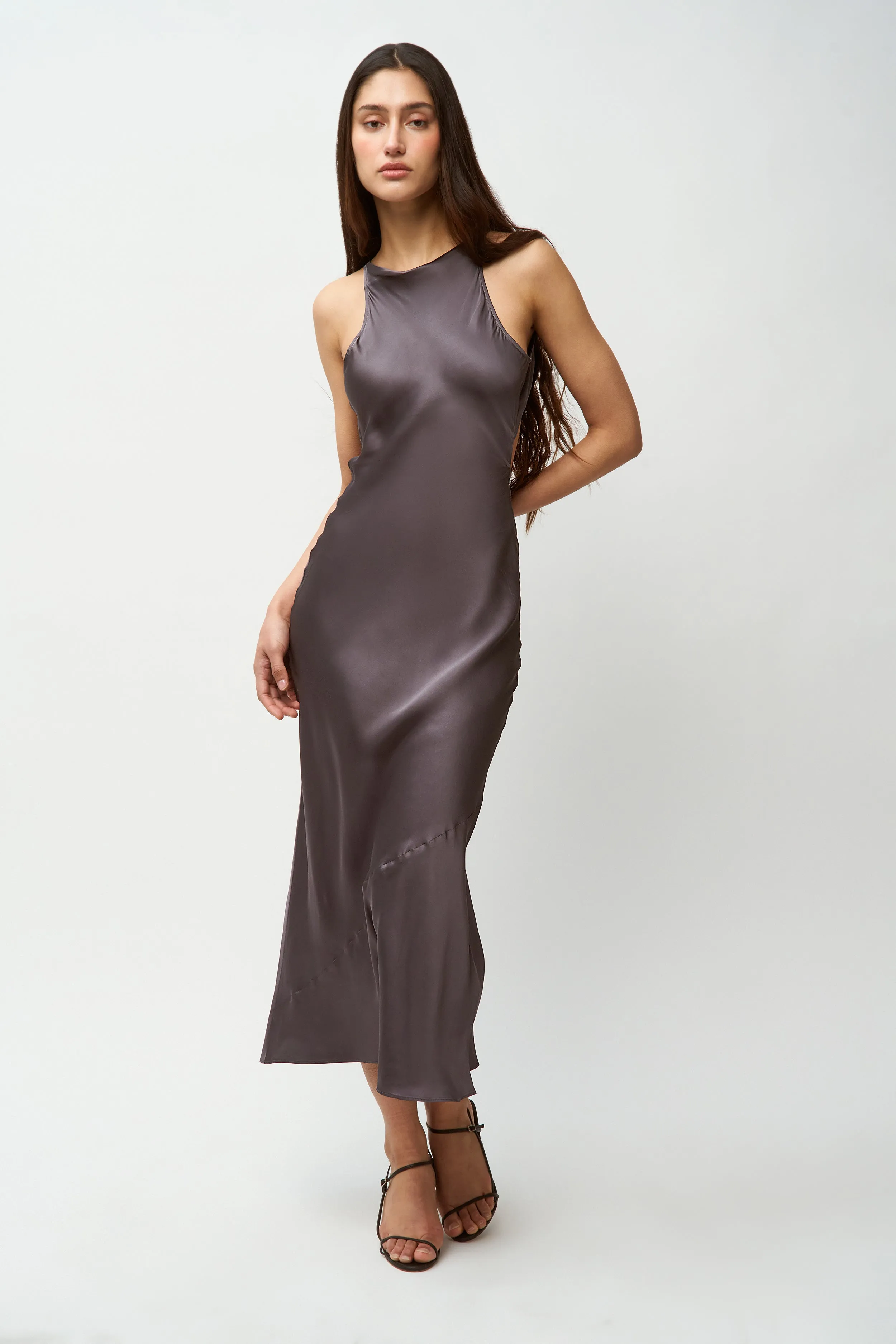 Glossy-Finish Lina Midi Dress