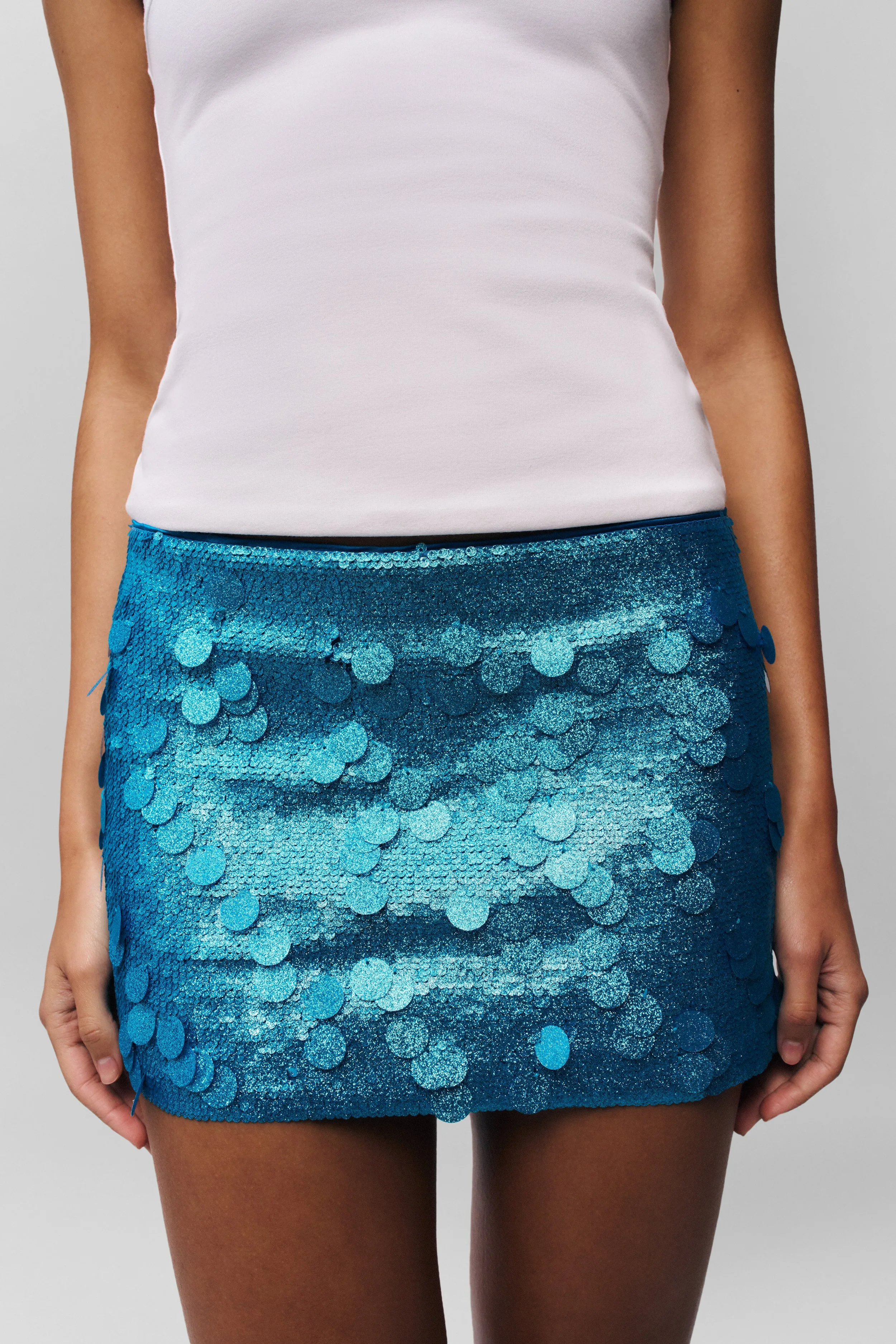 Classic Look Knitted Fabric Low Rise Paillette Skirt