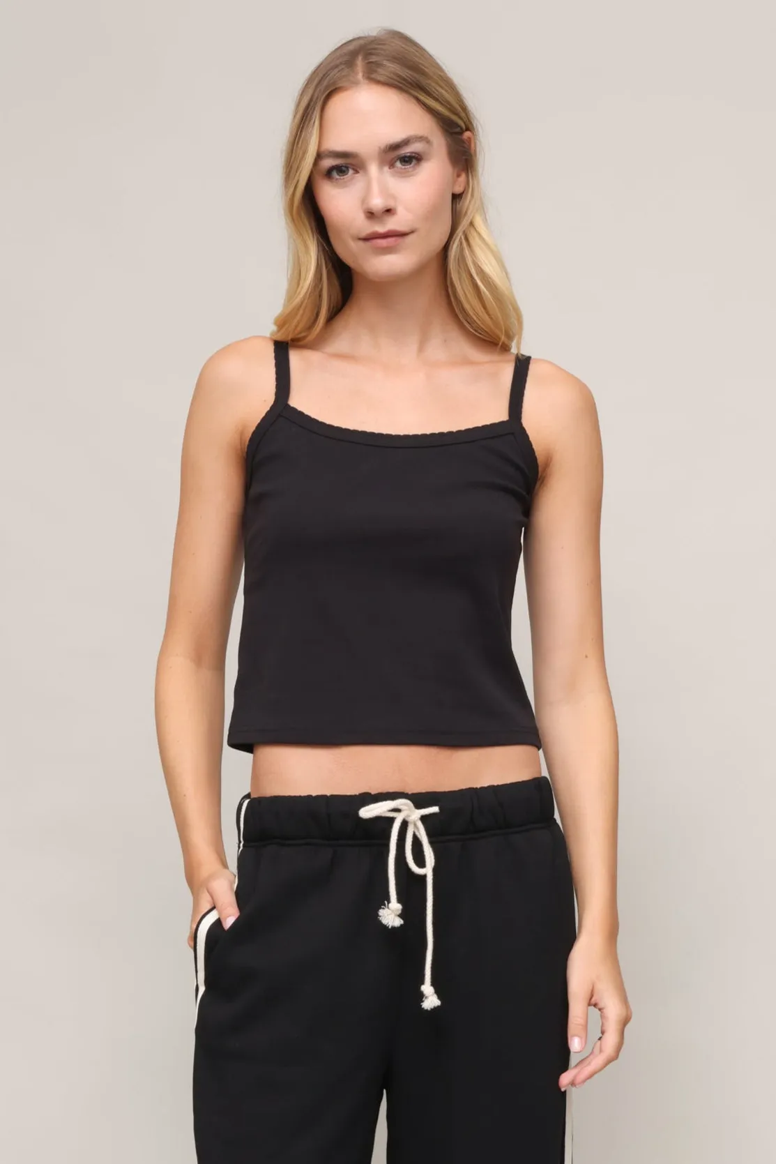 Adjustable Hem Casual Button-Down Lines Scalloped Edge Tank