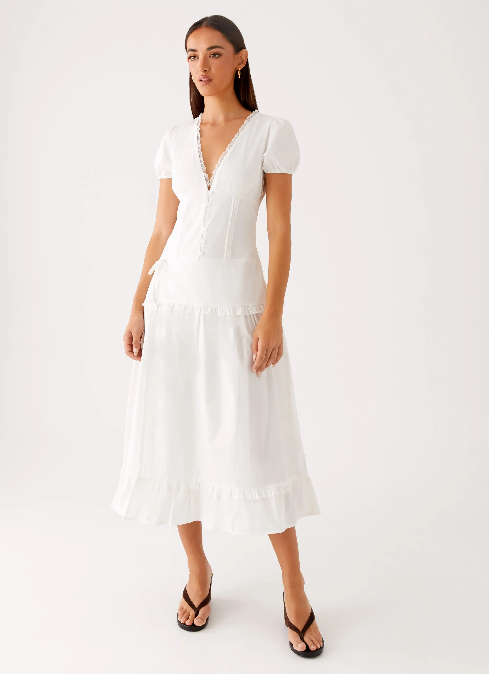 London Midi Dress - White Love Soft Airy Comfort