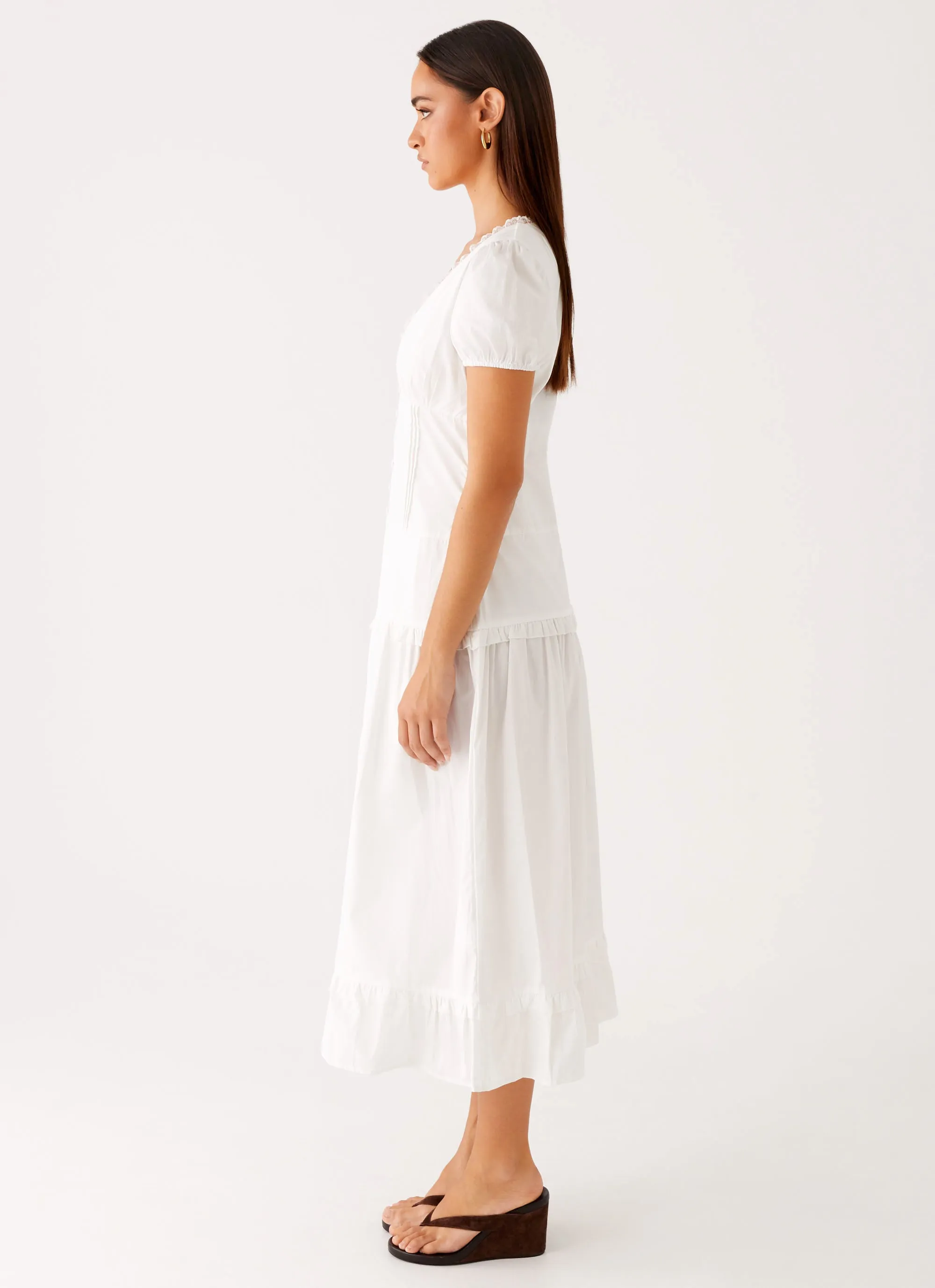 London Midi Dress - White Simple Spirit Sweetheart-Neck