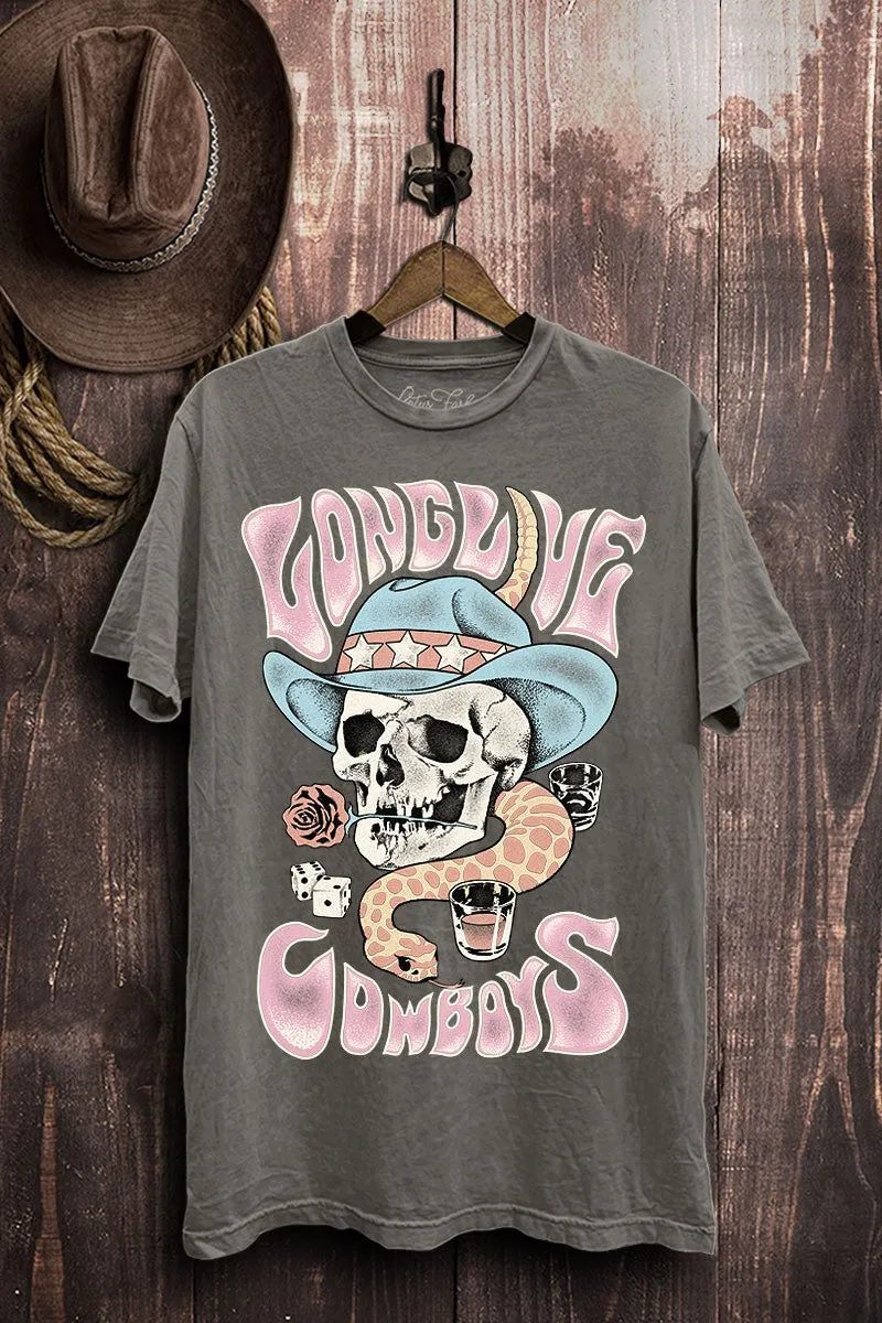 Long Live Cowboys Graphic Tee High Collar Protection Design Layered Collar