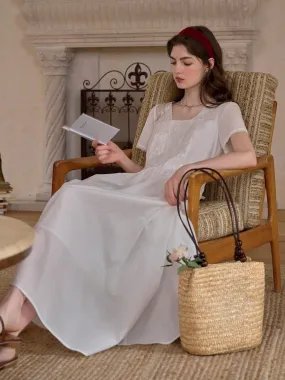 May Square Neck Embroidery 100% Cotton Dress Urban Light