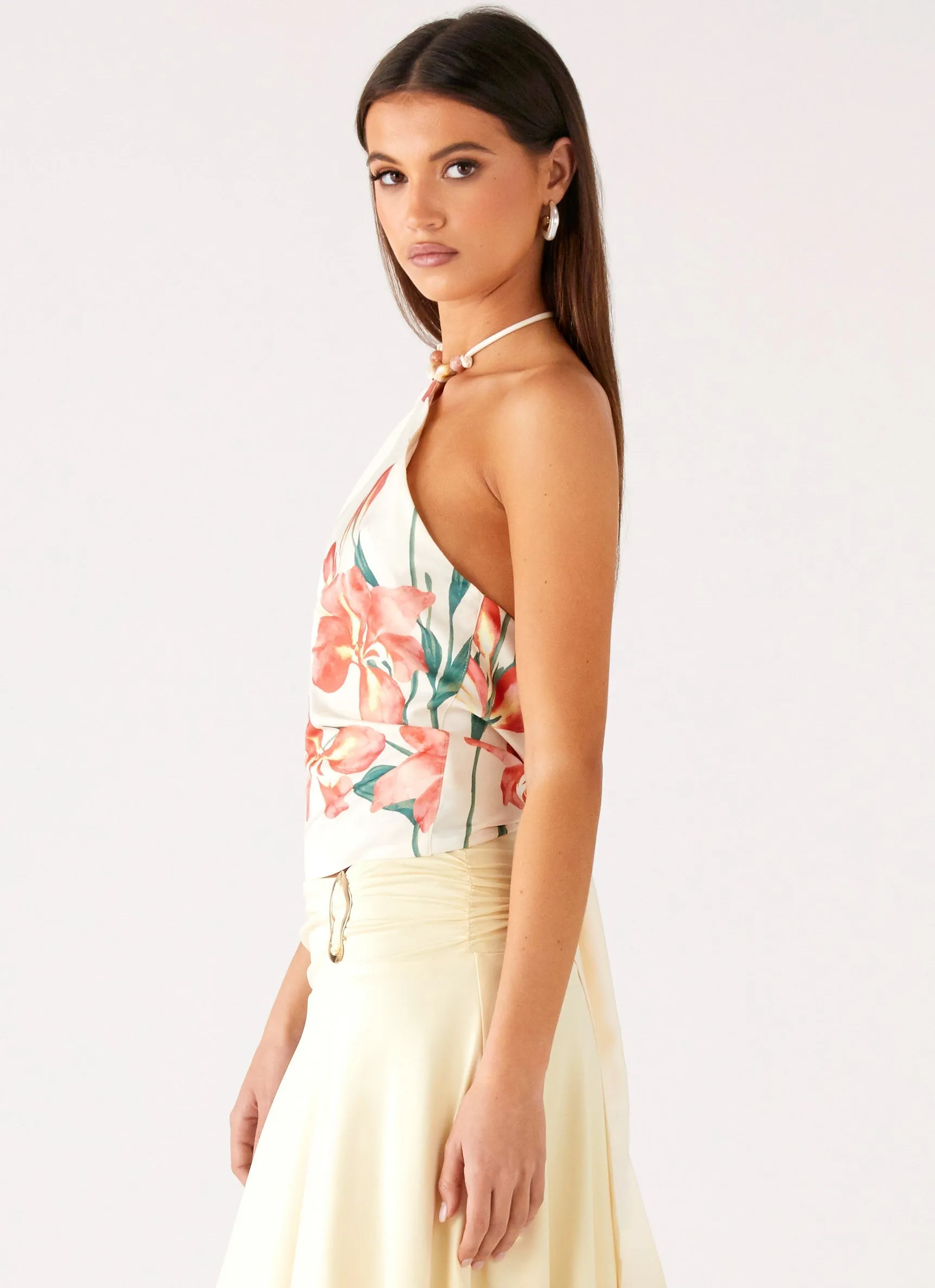 Loreta Beaded Tie Back Top - Siena Floral Chic Tee