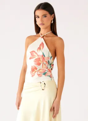 Loreta Beaded Tie Back Top - Siena Floral Cozy Sweatshirt NonToxicCoating