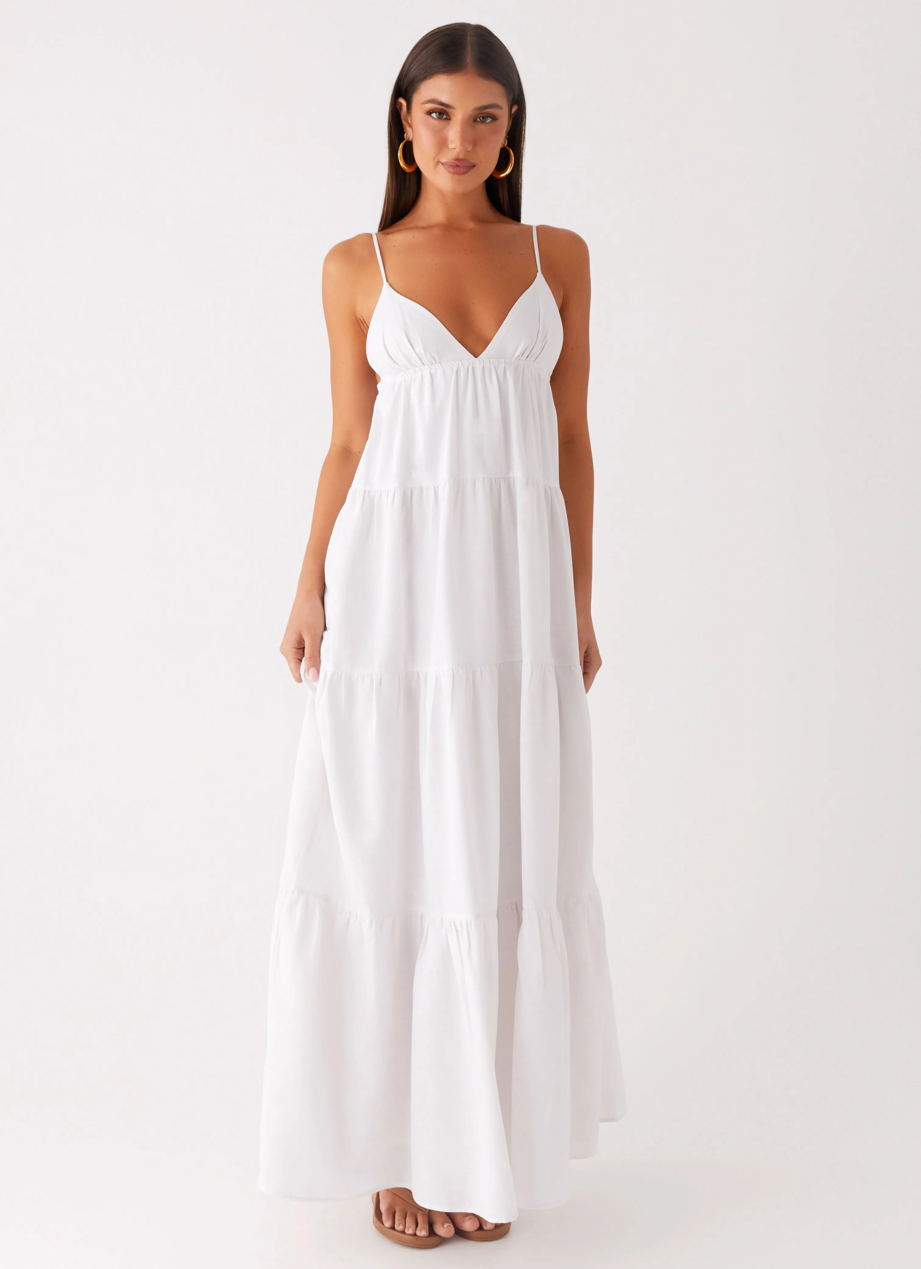 Smart Design Fashionable outfit for outings Lotty Linen Maxi Dress - White