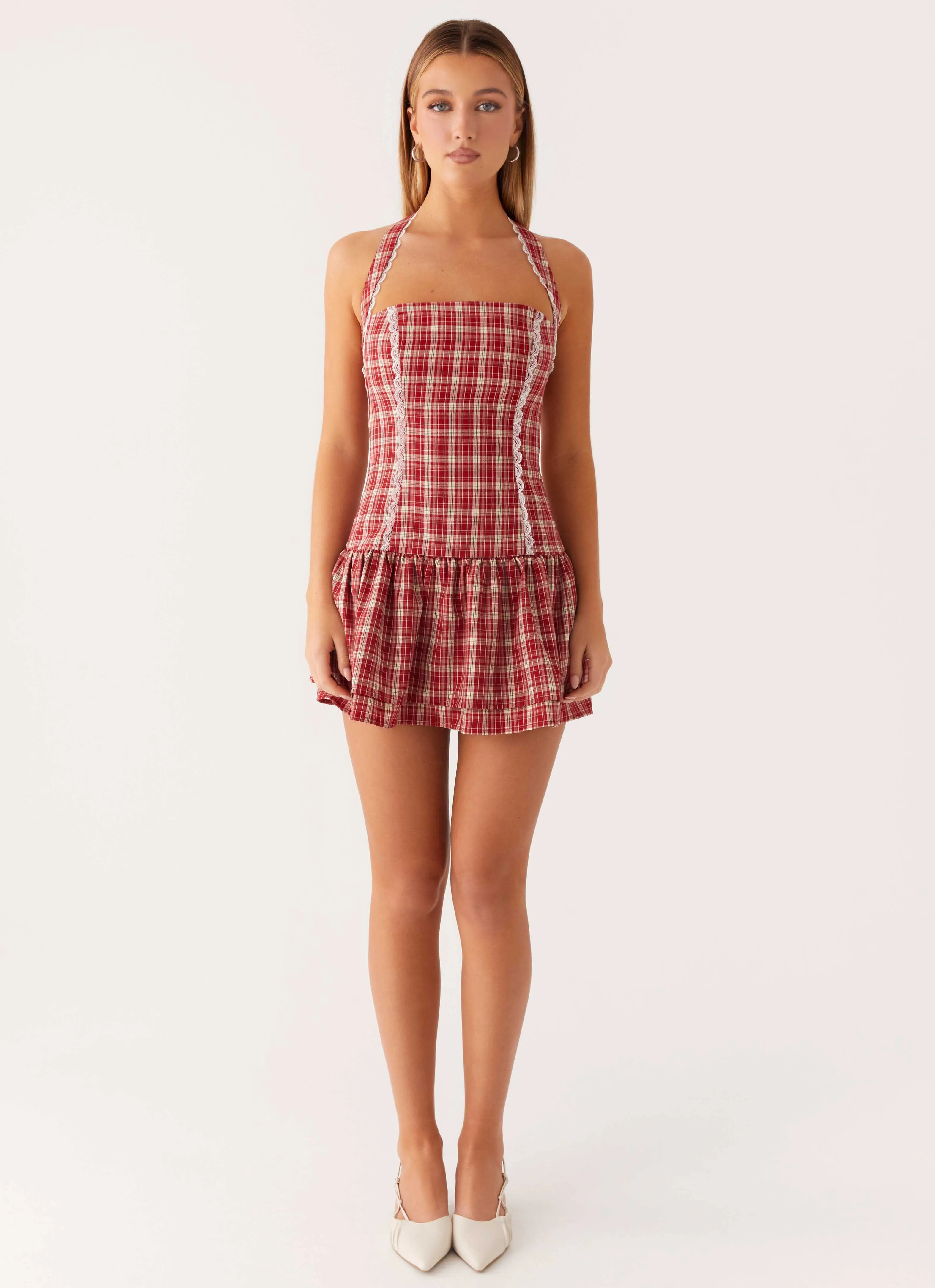 Lotus Dream Mini Dress - Ruby Check Low Impact Dye Smart Look
