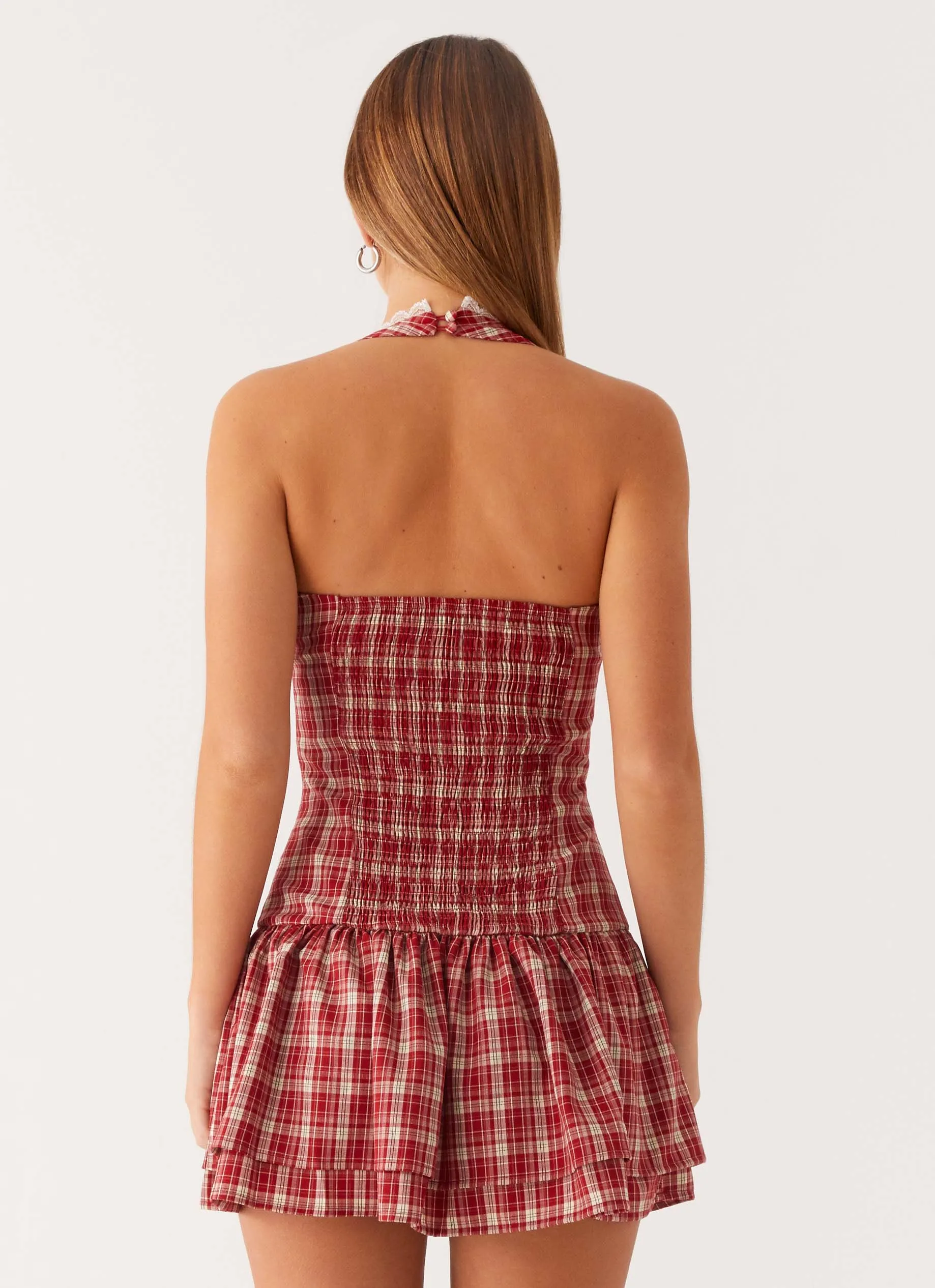 Bright Accent Lotus Dream Mini Dress - Ruby Check