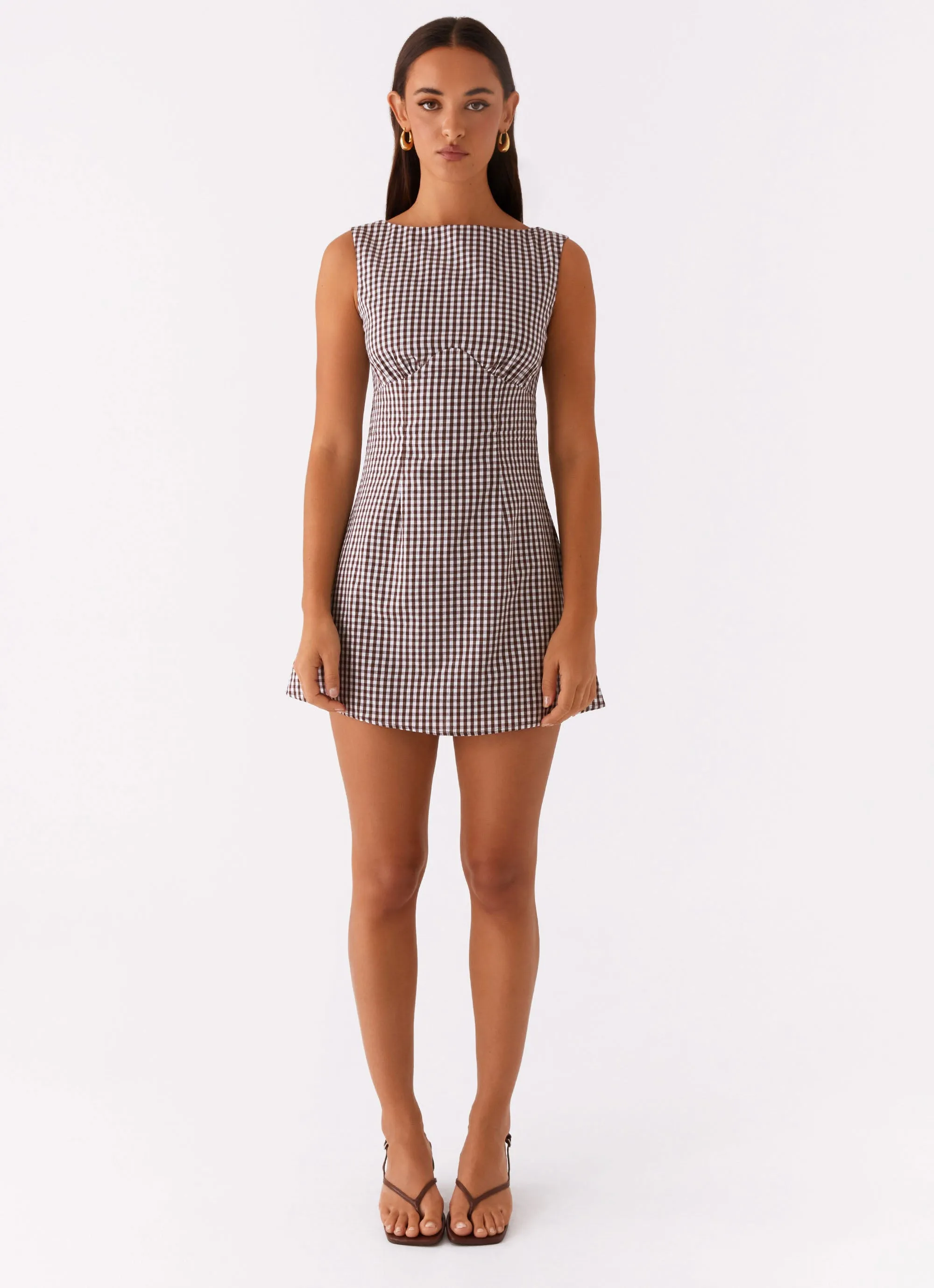 Lotus Tie Back Mini Dress - Chocolate Gingham Soft Movement Light Moodboard