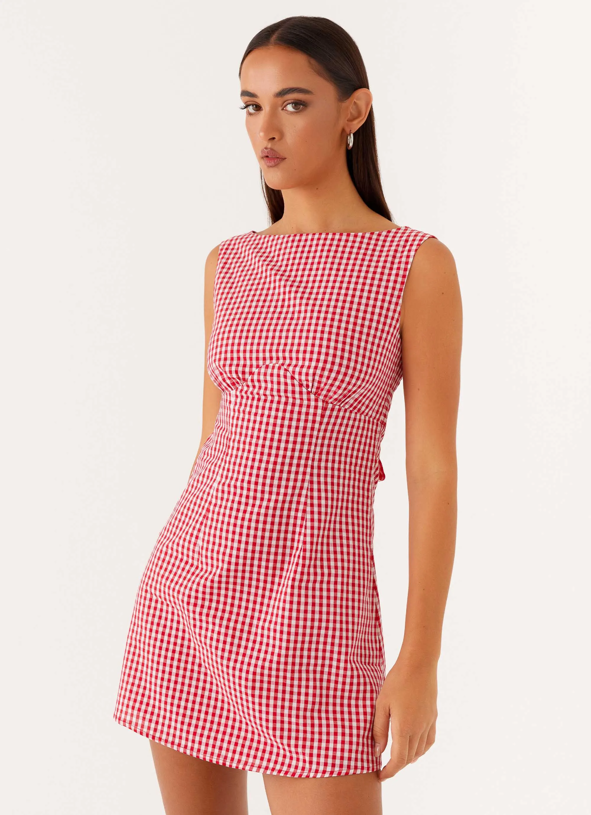 Lotus Tie Back Mini Dress - Red Gingham Roll Up Hem Style Moment