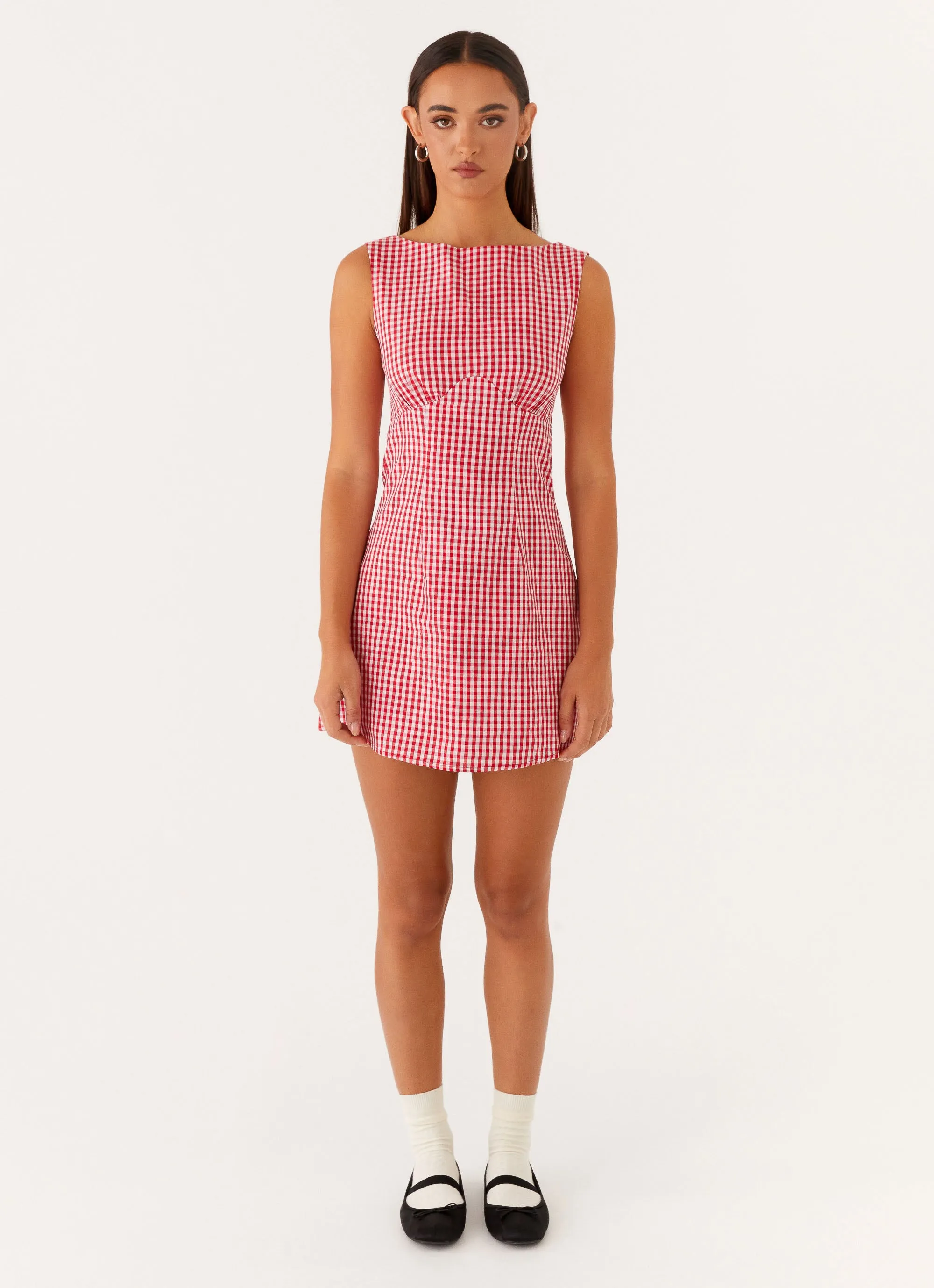Lotus Tie Back Mini Dress - Red Gingham Summer Outfit