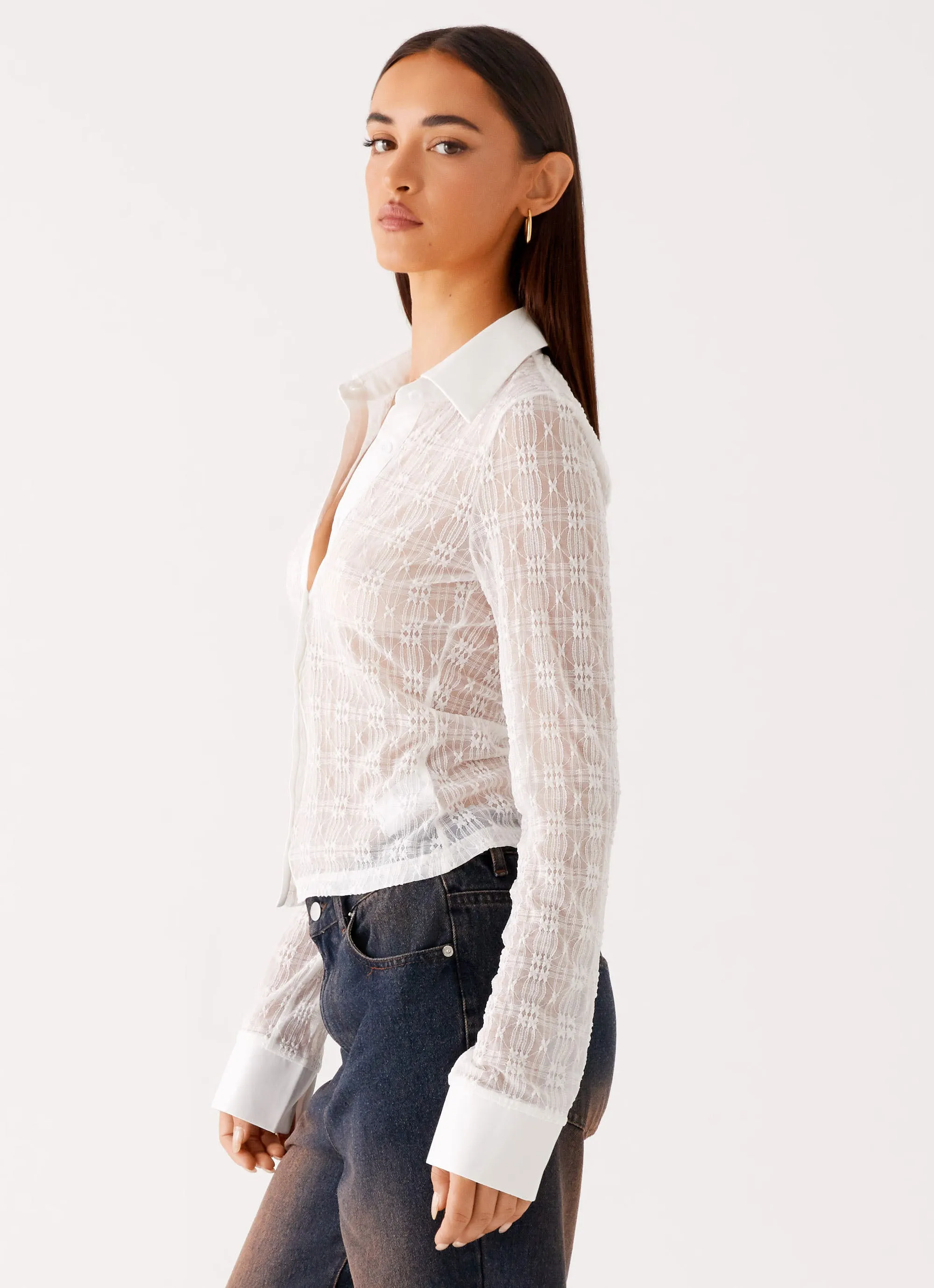 ContouredPanels Loui Lace Long Sleeve Top - White