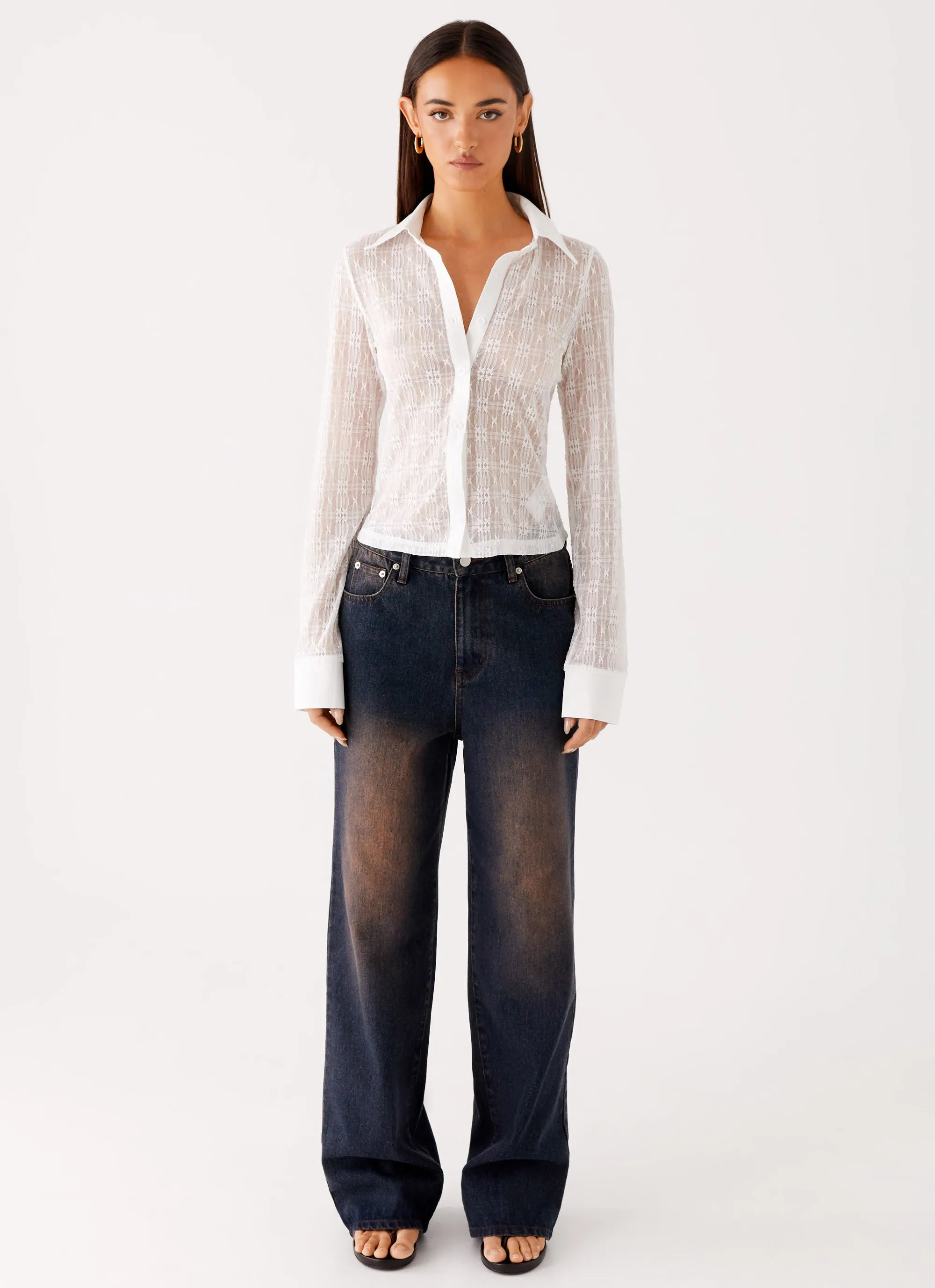 Loui Lace Long Sleeve Top - White OdorResistant Technology Reinforced Stress Points