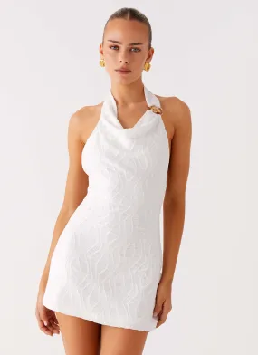 Love Line Halter Mini Dress - White Soft cotton blend dress Statement-Buttons