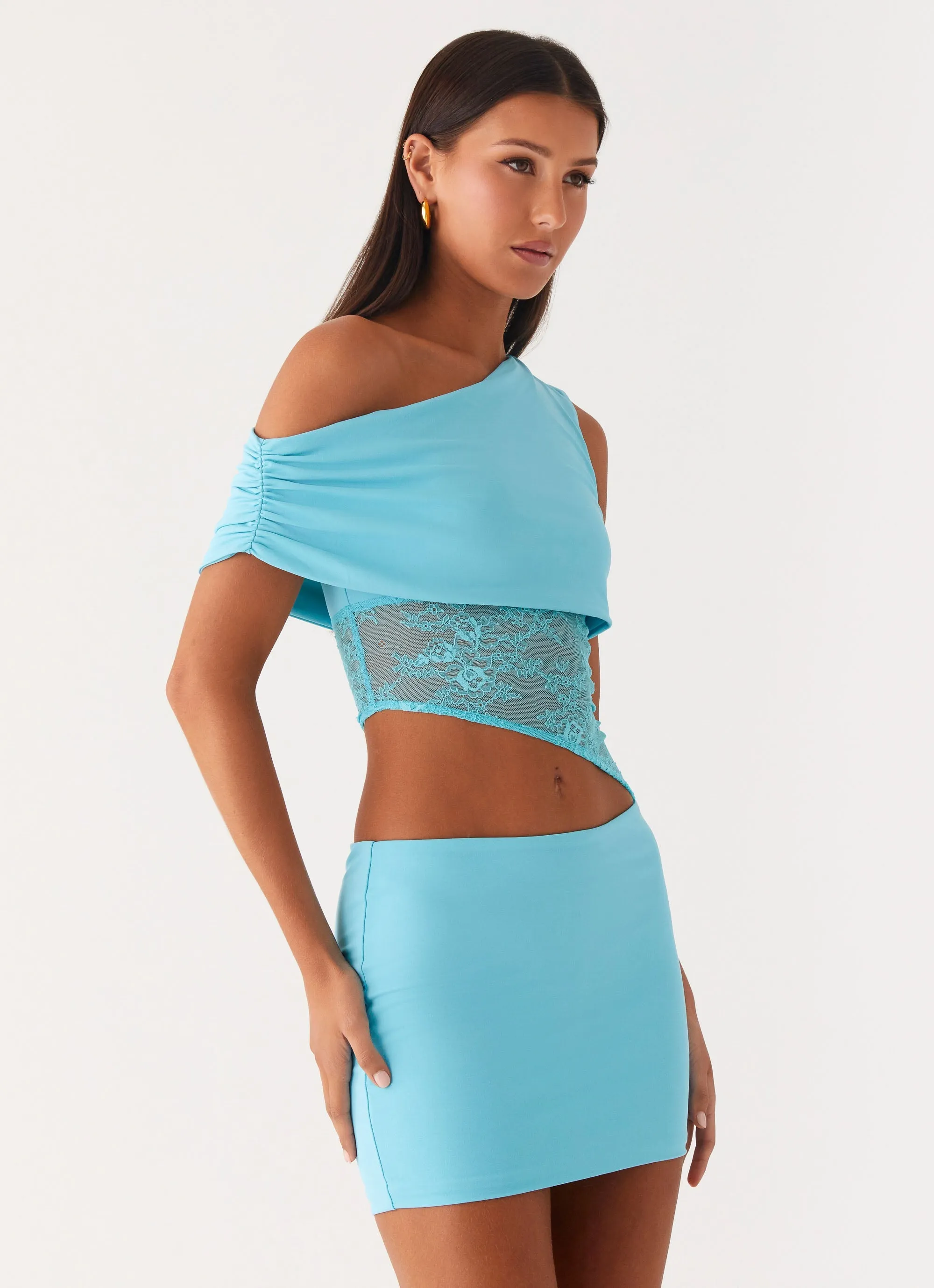 Love Motion Mini Dress - Aqua Blue High Shine