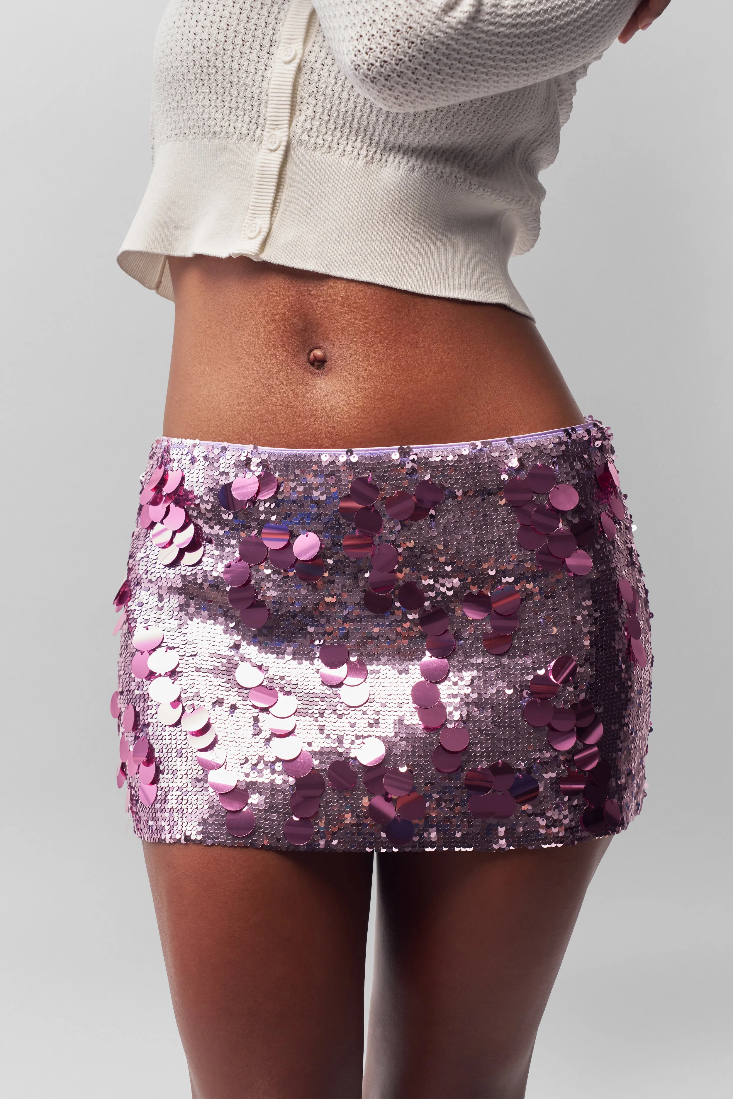 Synthetic Blend Low Rise Paillette Skirt