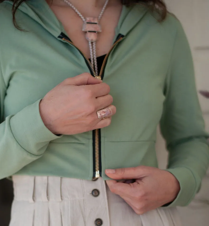 Cropped Hoodie In Mint Green Tagless Neckline Design