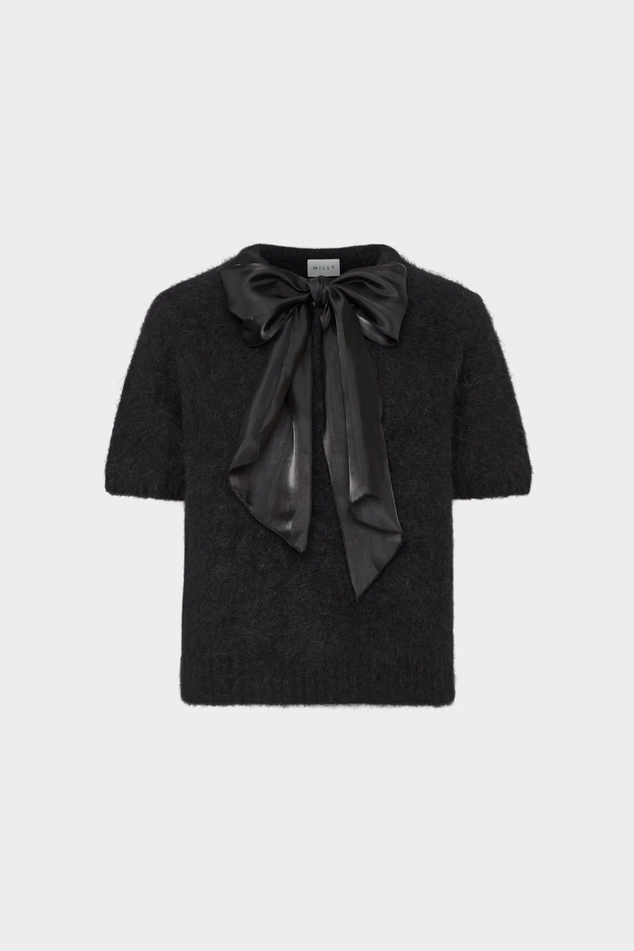 Contoured Armhole Design High Neckline Bow Short Sleeve Sweater