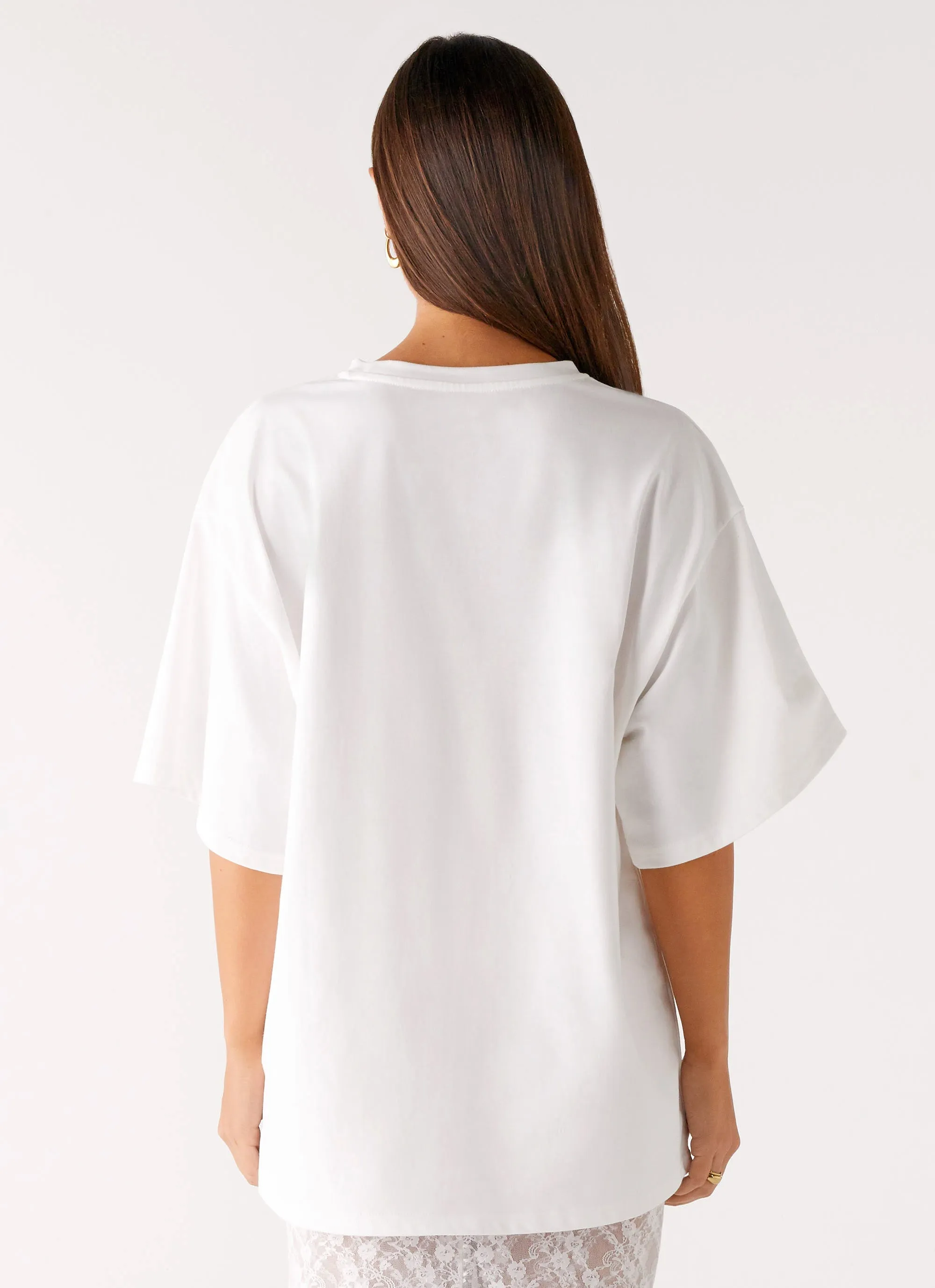 Pearl Oversized Tee - White Contoured Side Panels Sandwich Mesh Panel Structure