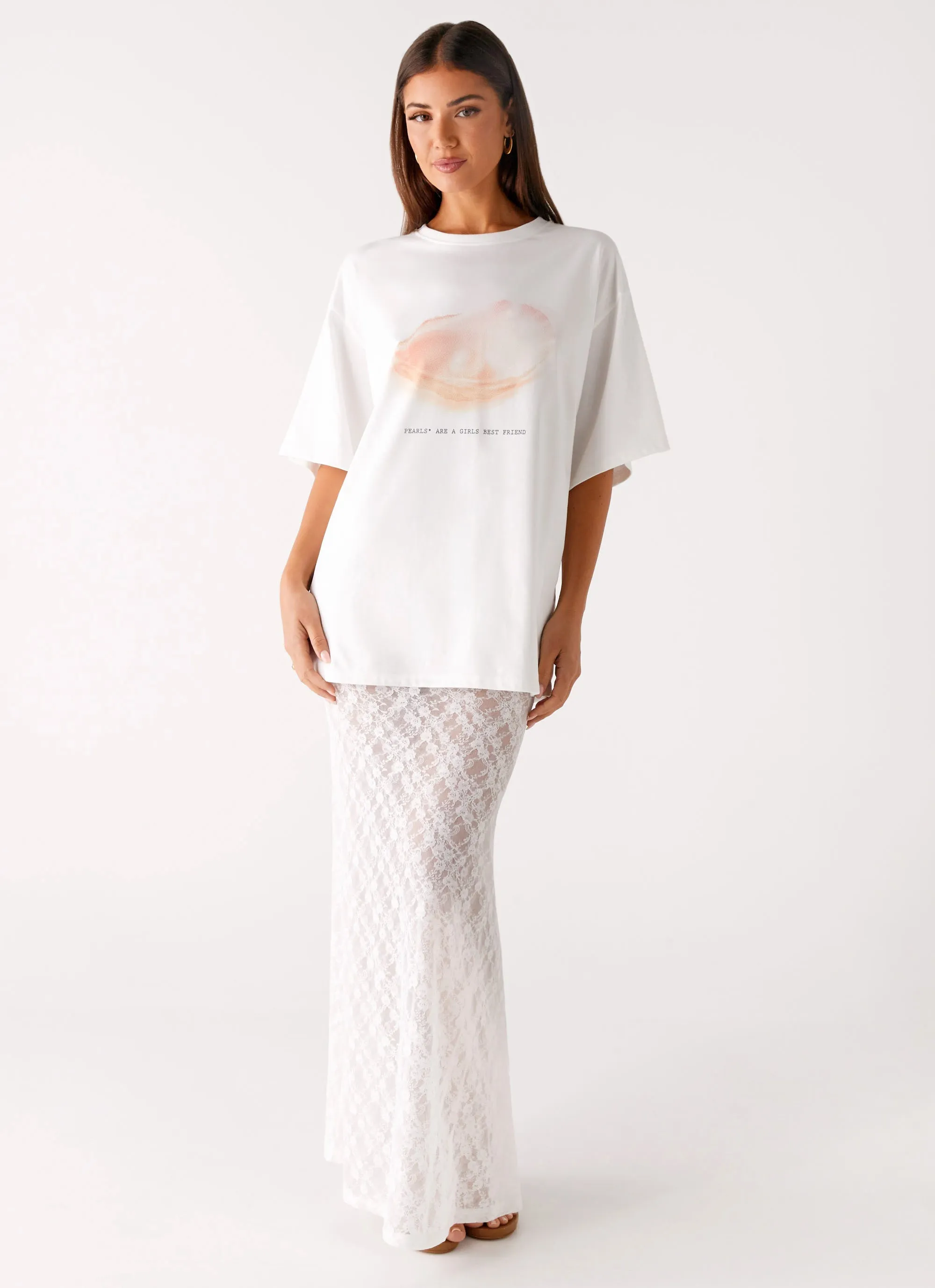 Comfy Style Pearl Oversized Tee - White