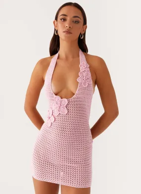 Smart Design Draped Design Luciana Crochet Halterneck Mini Dress - Pink