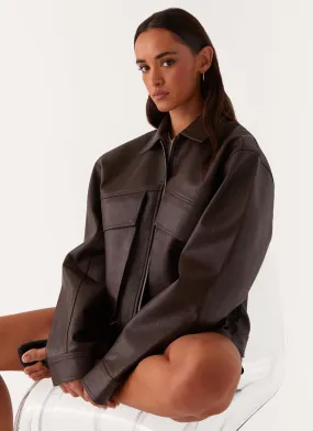 Lula Faux Leather Bomber Jacket - Chocolate Protective Gear Fray Resistant Finish