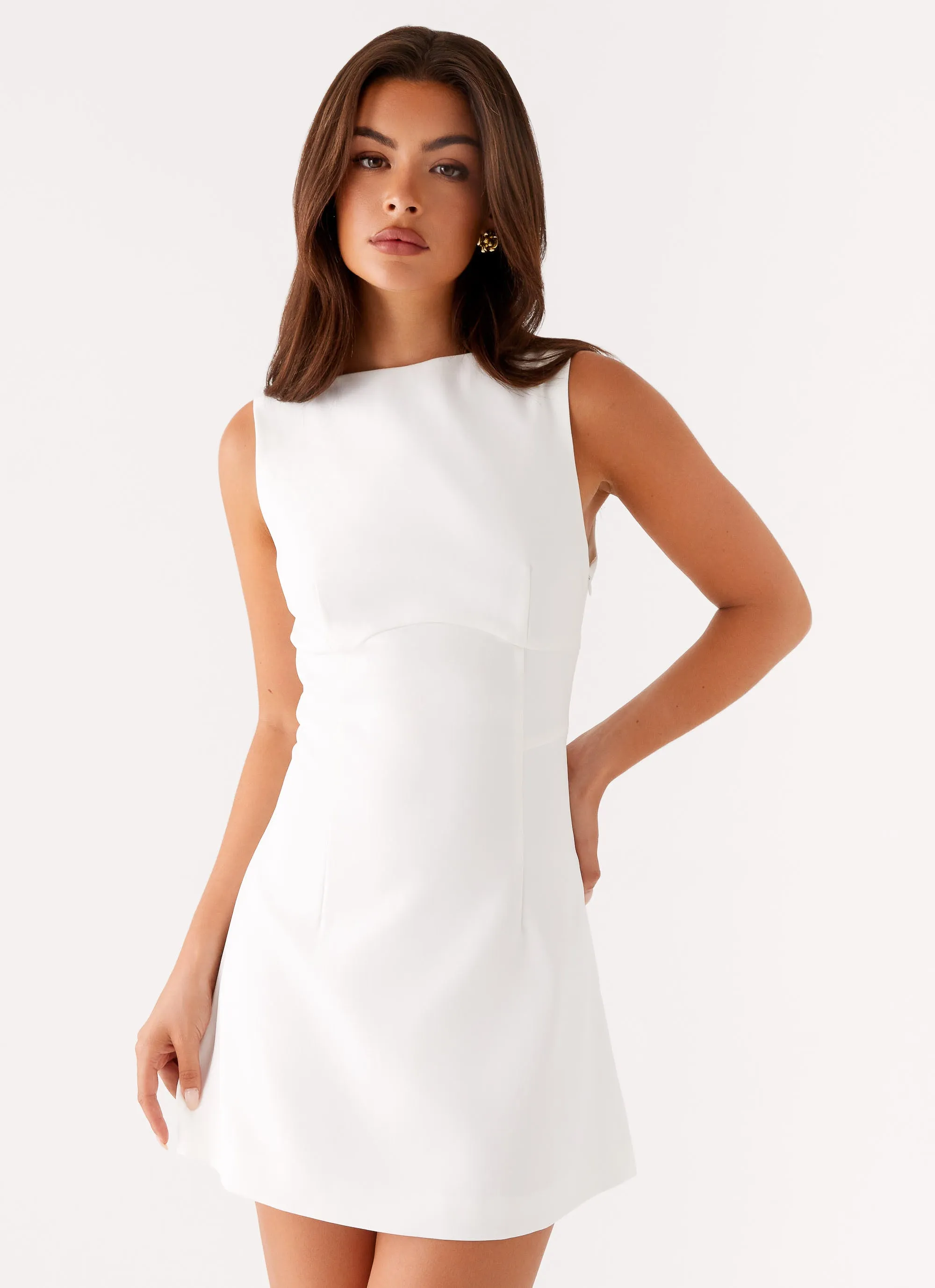 Cinched-Waist Lulita Mini Dress - White