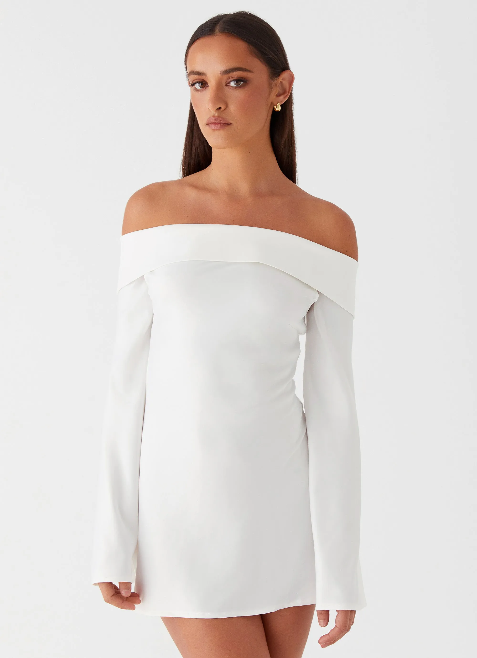 Lumina Long Sleeve Mini Dress - White Simple Outfit Abstract Motif