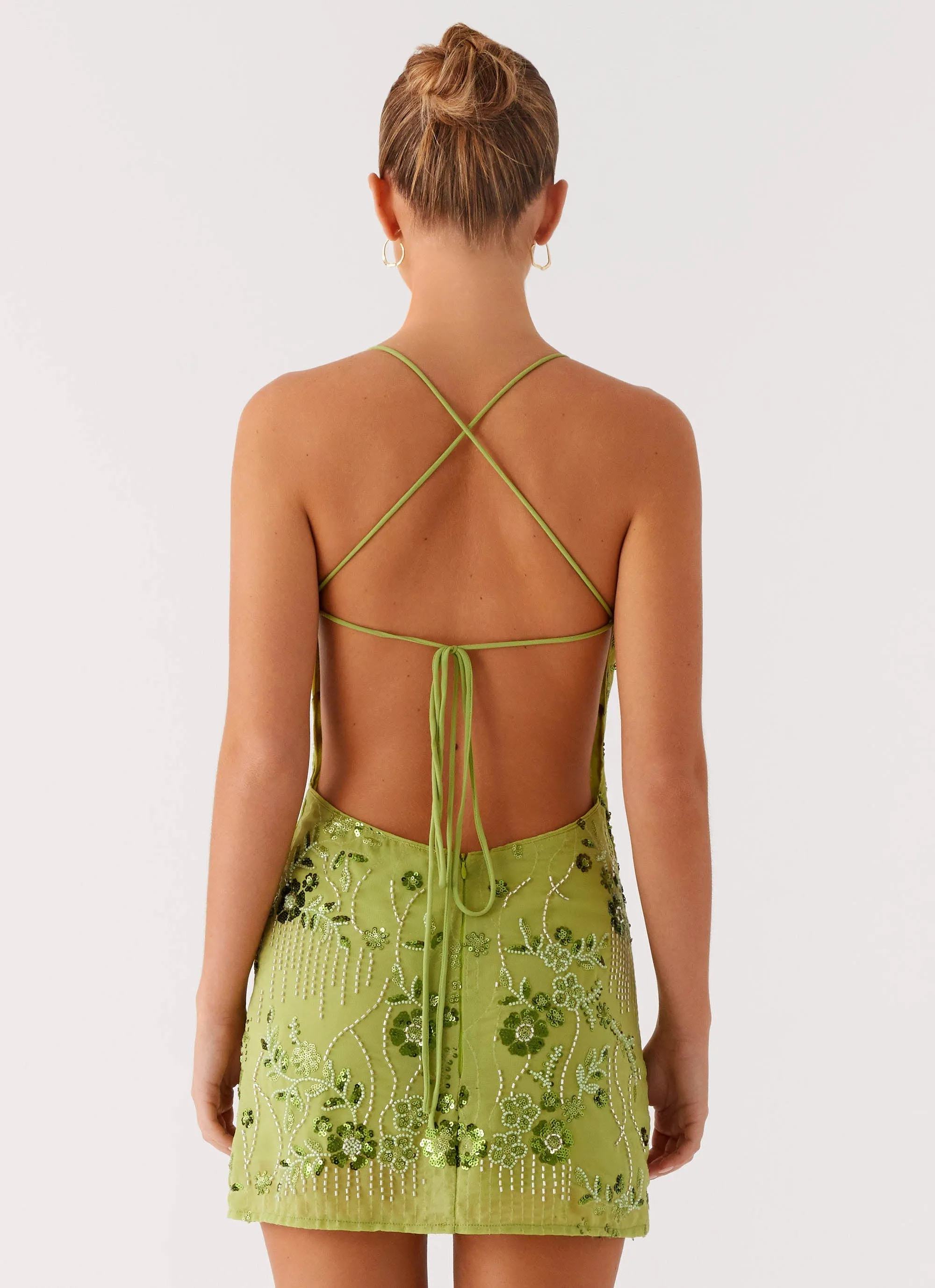 Refined Mood Vietta Sequin Cami Mini Dress - Lime
