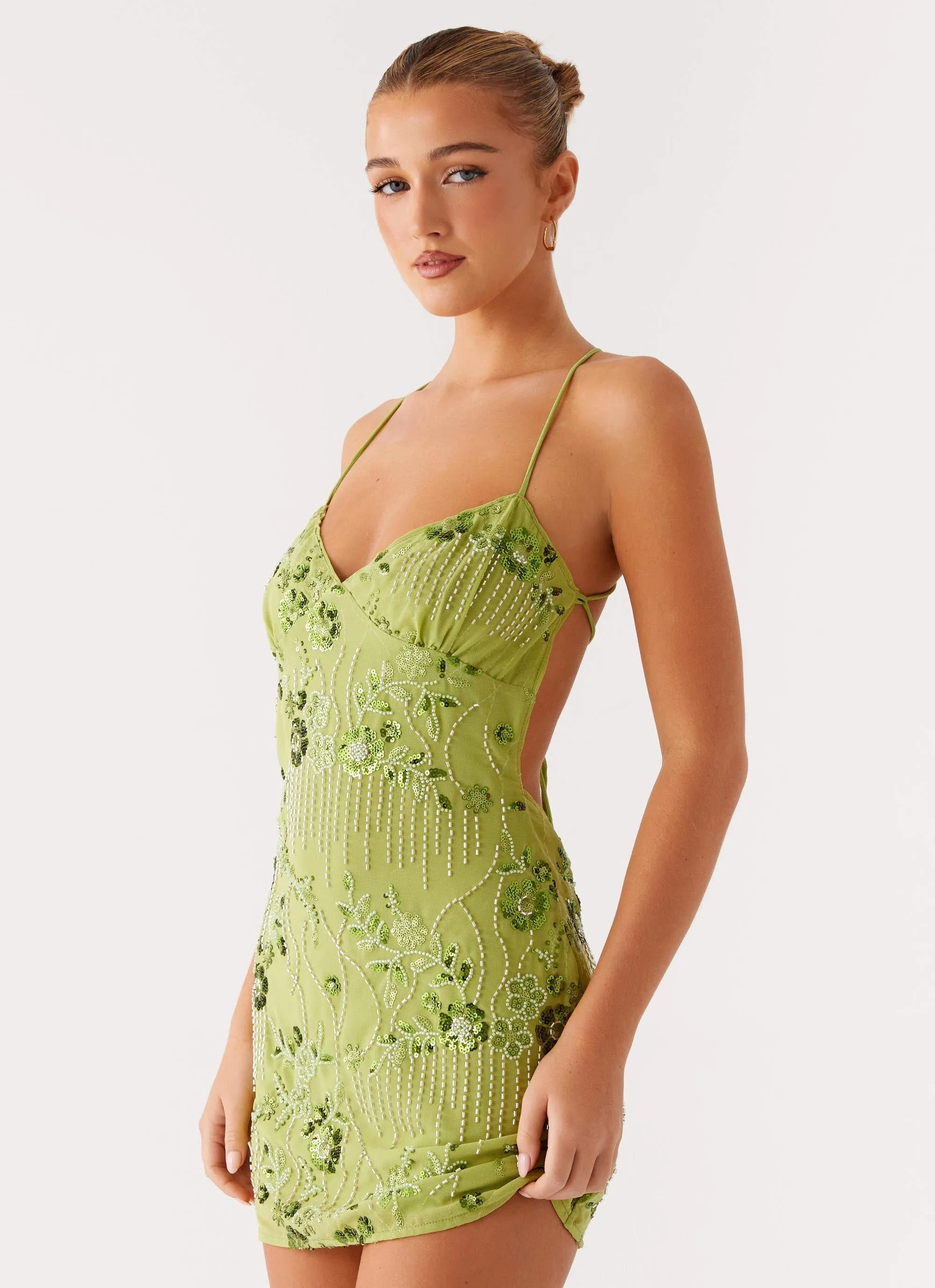 Business Meeting Vietta Sequin Cami Mini Dress - Lime
