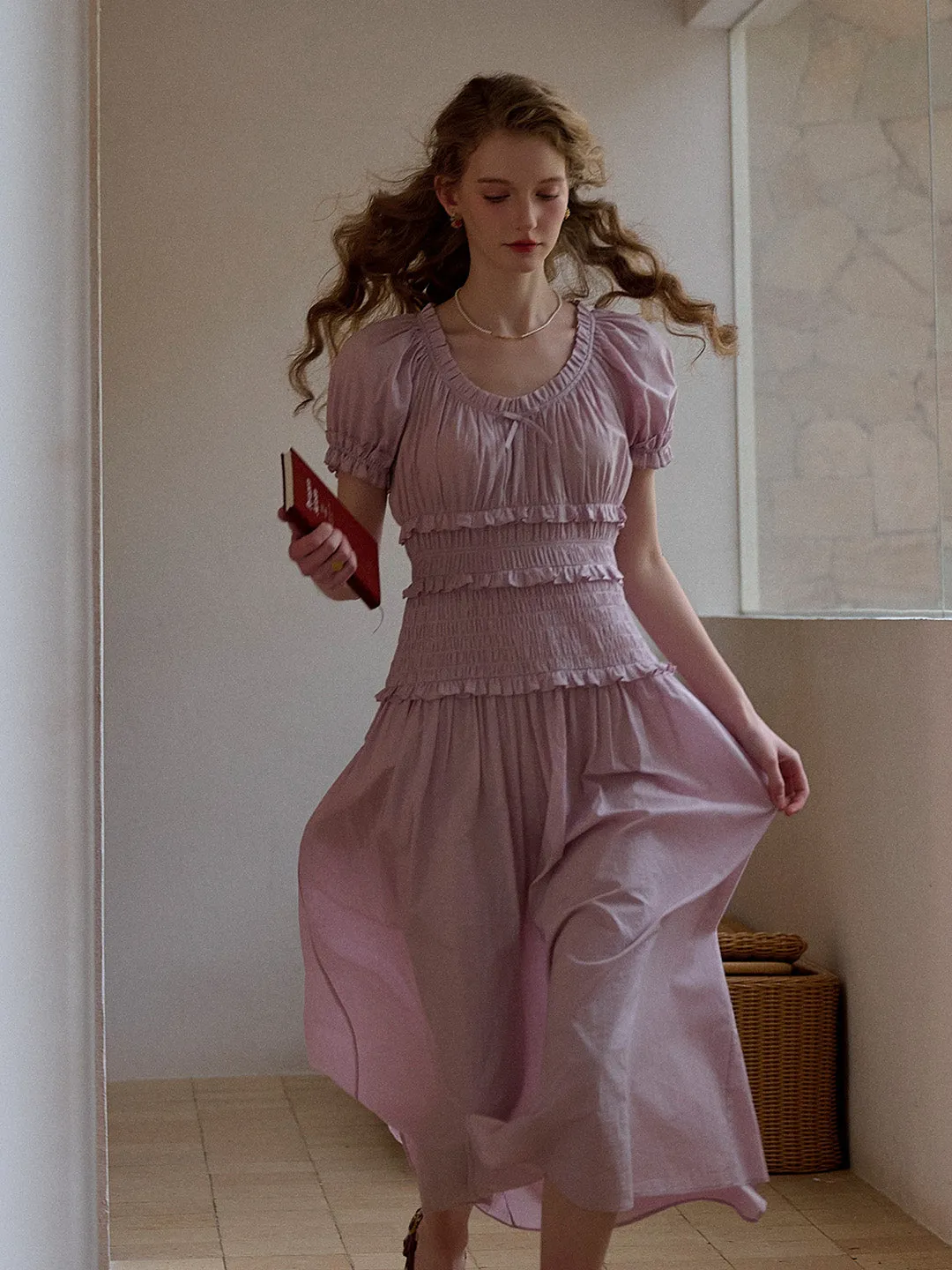 Cool Palette Elowen Round Neck Pleated 100% Cotton Dress