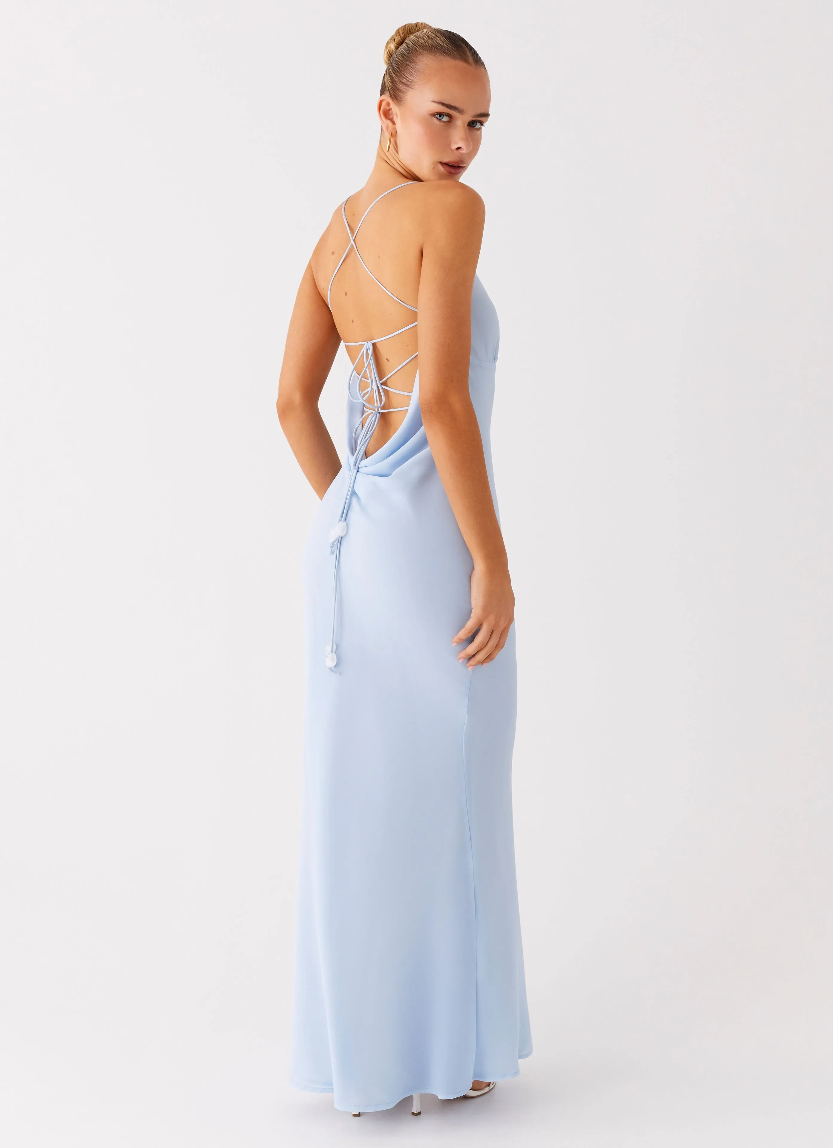 Cabello Maxi Dress - Pale Blue Relaxed Style Wear Front Detail