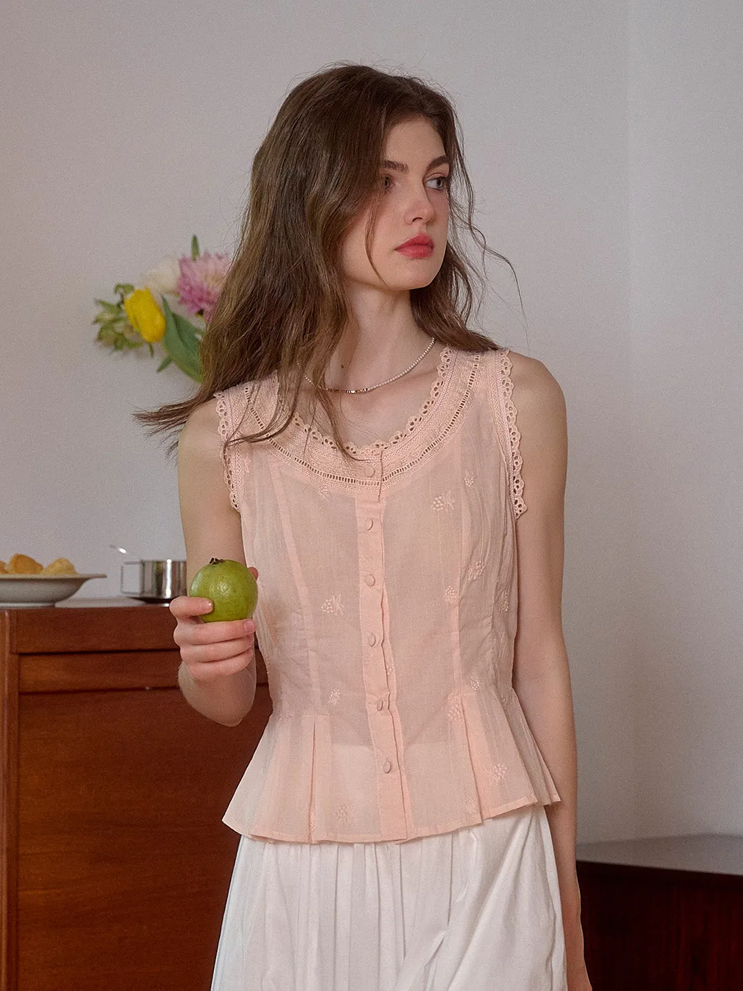 TailoredCut Lynn Round Neck Sleeveless 100% Cotton Blouse