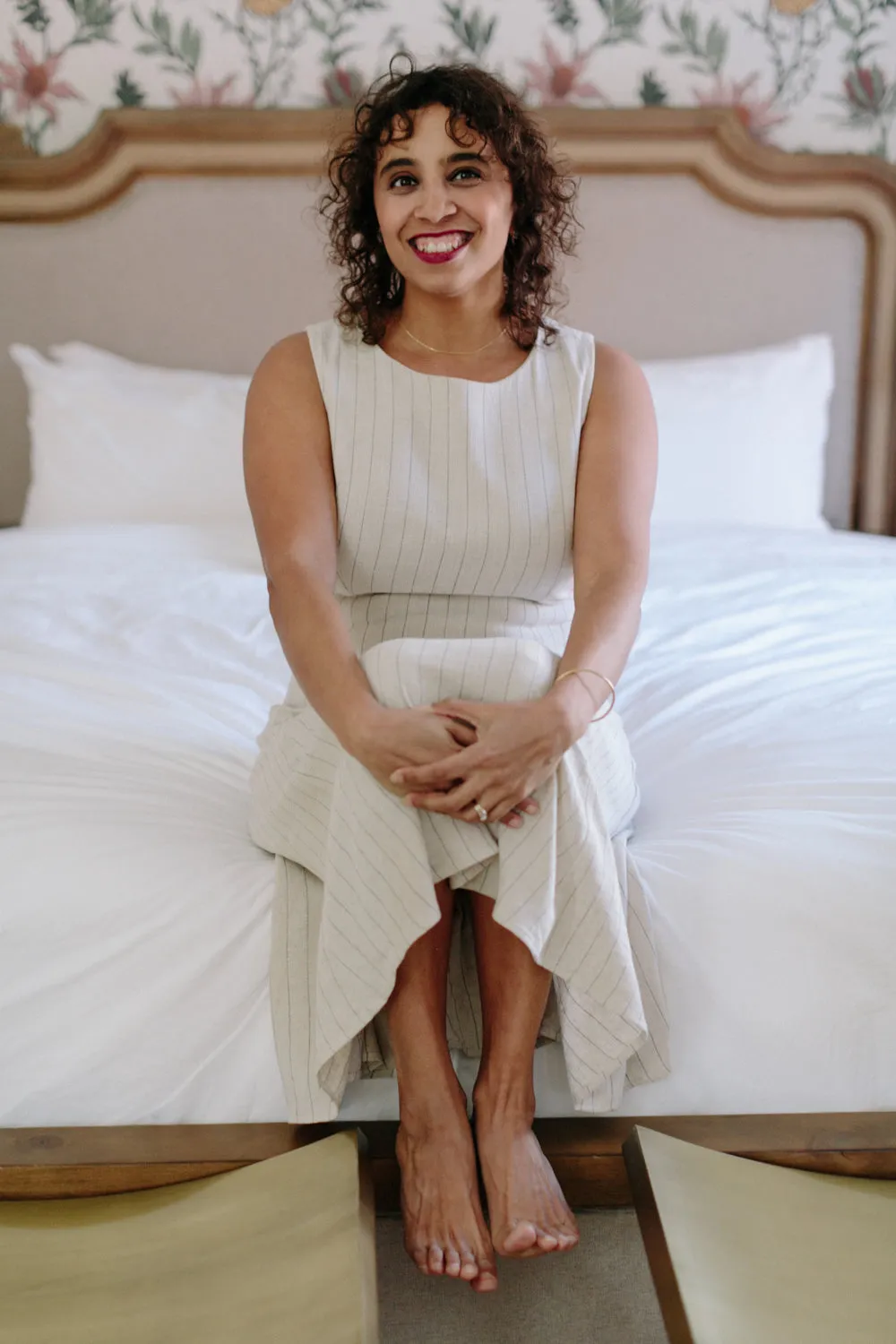 Classic Cut LowProfileZipper Lori Dress in Oat Linen Stripe