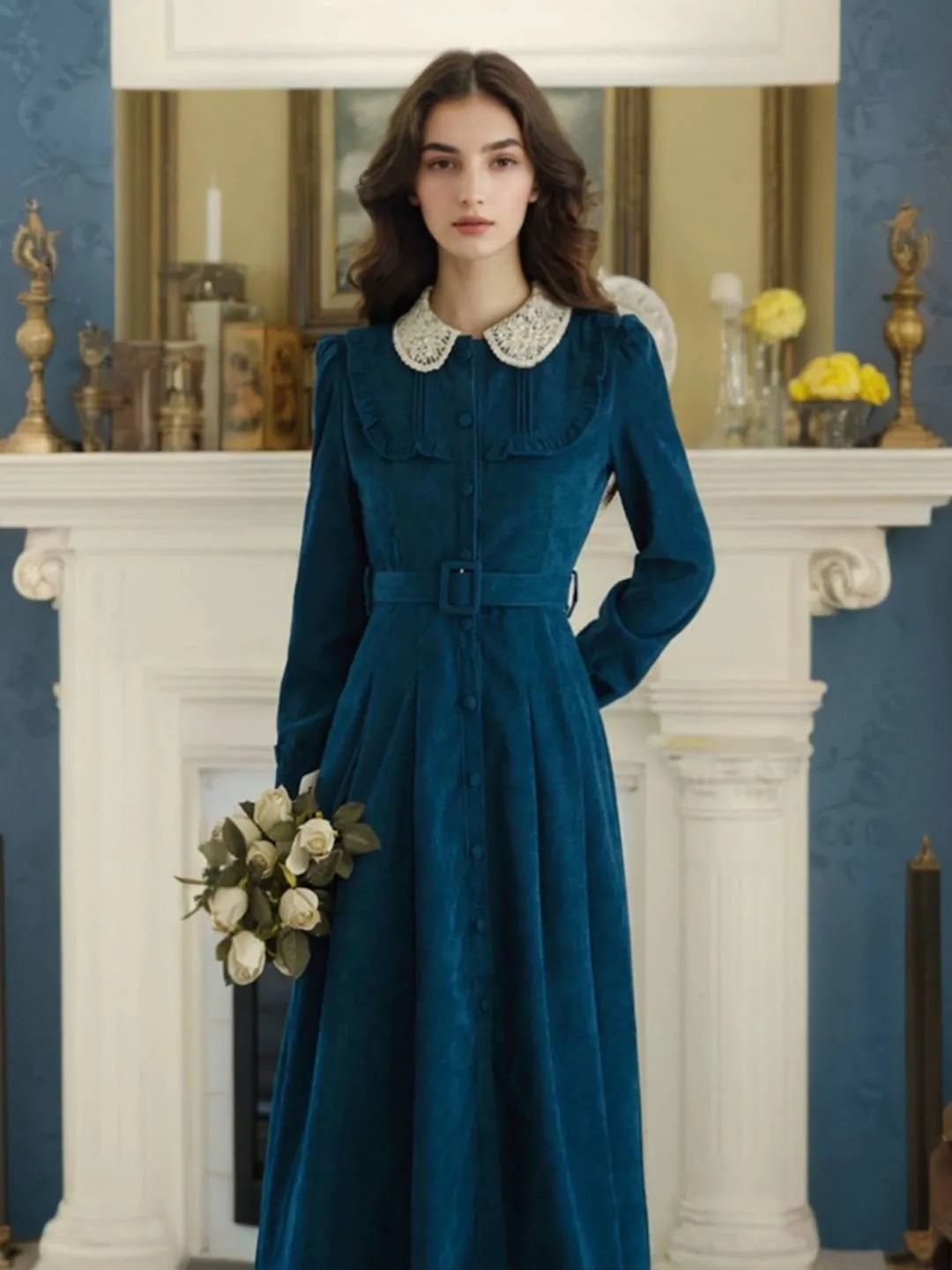 Front-Slit Macie Peter Pan Collar Waisted Dress