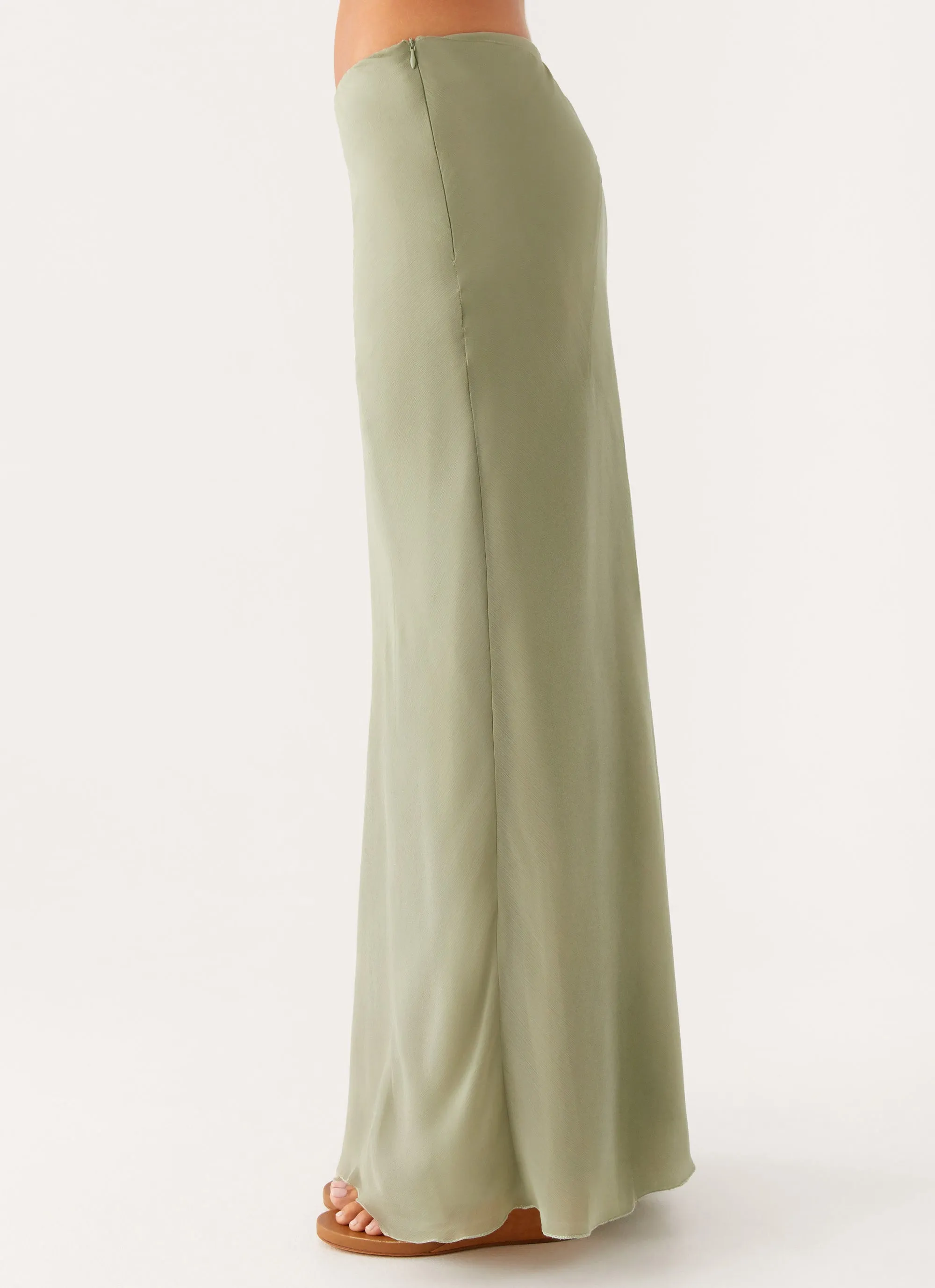 Glossy Texture Bold Edge Maddox Maxi Skirt - Sage