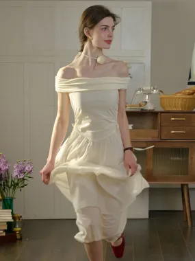 Madeleine Solid Color One Shoulder Casual Dress  (No Rose Choker) Romance Soul Satin Glow